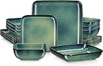 vancasso Stern Gray Dinner Set Square Reactive Glaze Tableware 12 Pieces Kitchen Dinnerware Stoneware Crockery Set with Dinner Plate, Dessert Plate, Bowl Service for 4