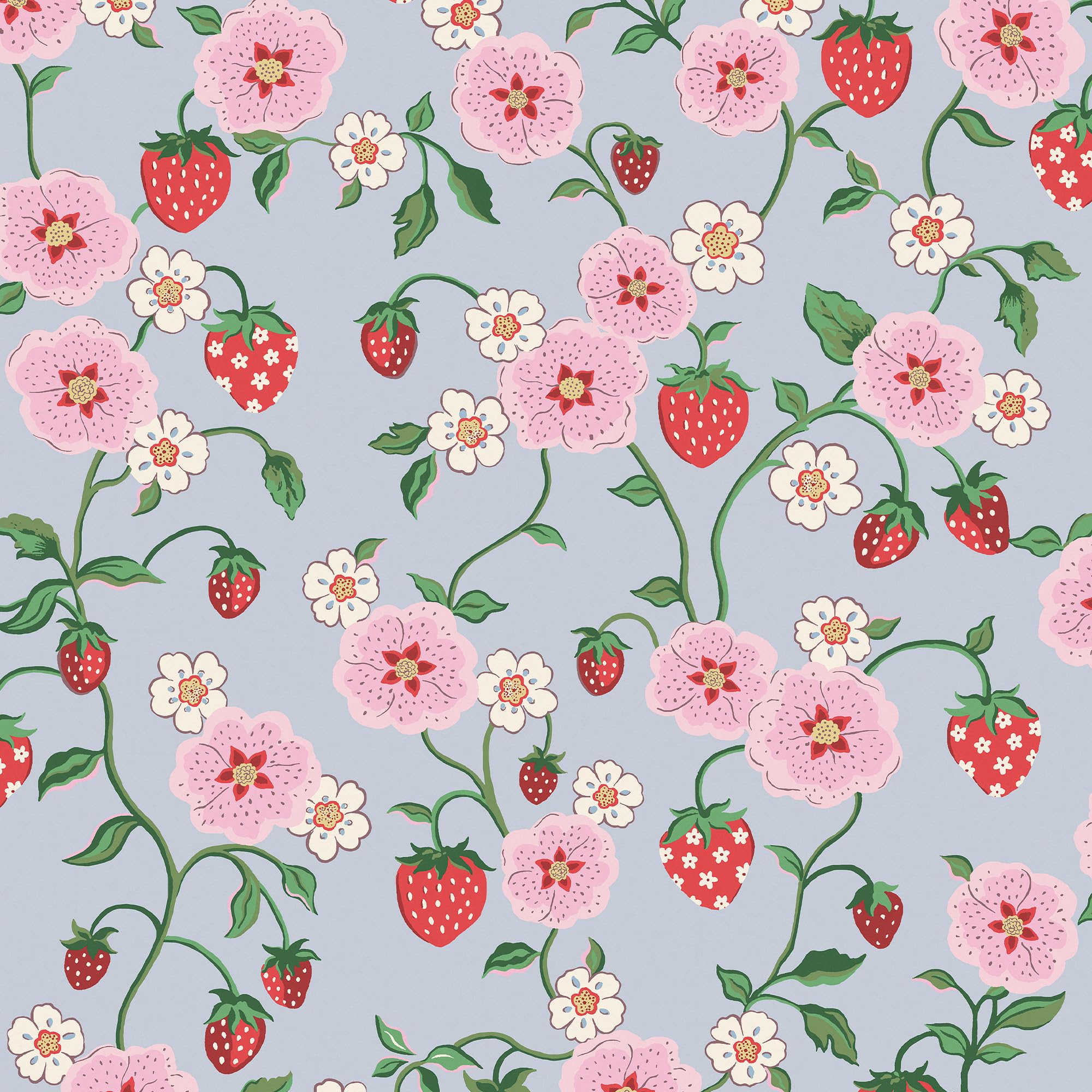 Graham & Brown Cath Kidston Strawberry Summer Floral Wallpaper | Paste the Wall Application | Multi Floral | Eco-Friendly