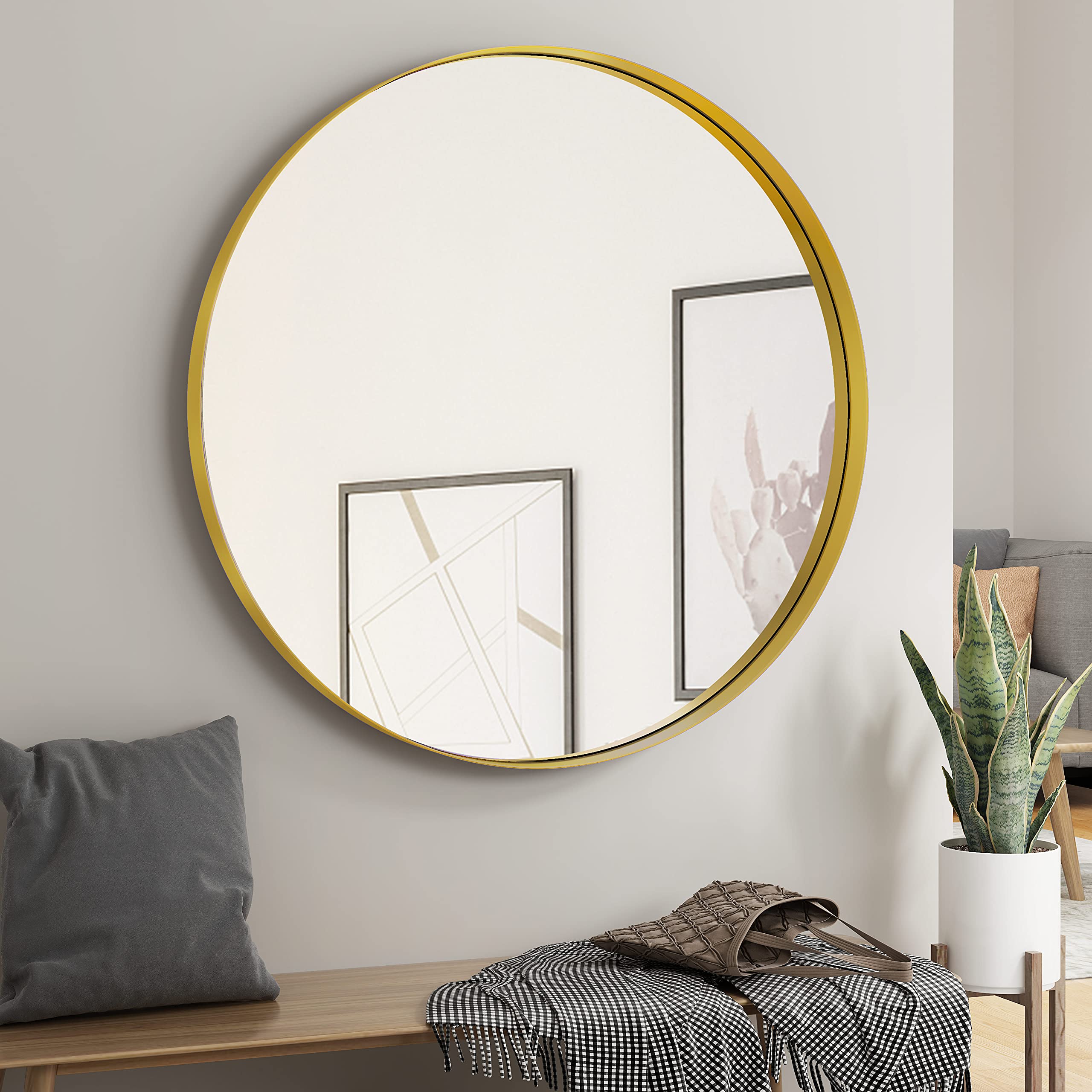 Buy NXHOME Circle MetalFrame Wall Mirror Bathroom Decorative Wall ed Round Mirror 32 Inches