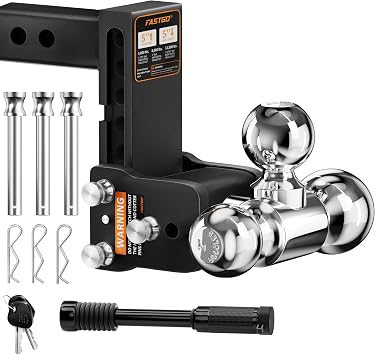 Fastgo Trailer Hitches - Fits 2" Receiver, Adjustable Trailer Hitch Ball Mount, Tri Ball 1-7/8" x 2" x 2-5/16" Drop Hitch, Tow Hitch, Truck Hitch, Anti-Theft, 5" Drop/Rise, 12,500GTW