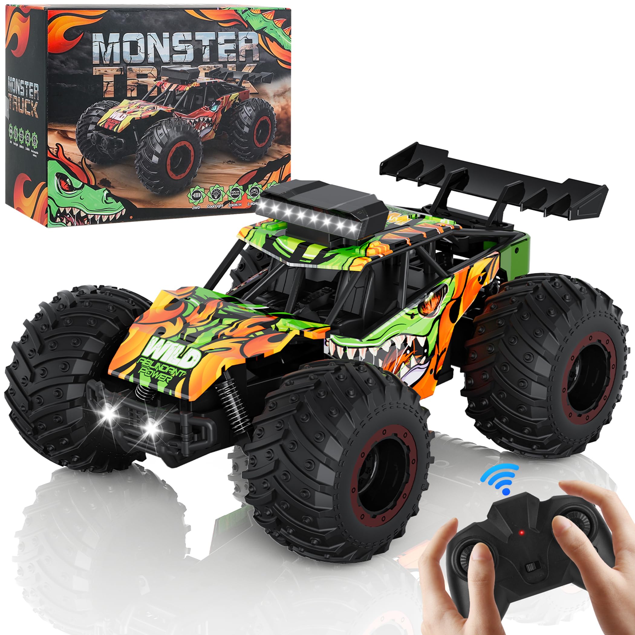 1:16 Automóvel de Controle Remoto, Dinosauro Caminhão, Veículo Off-road, Robusto e Durável, Natal, Presente, Aniversário