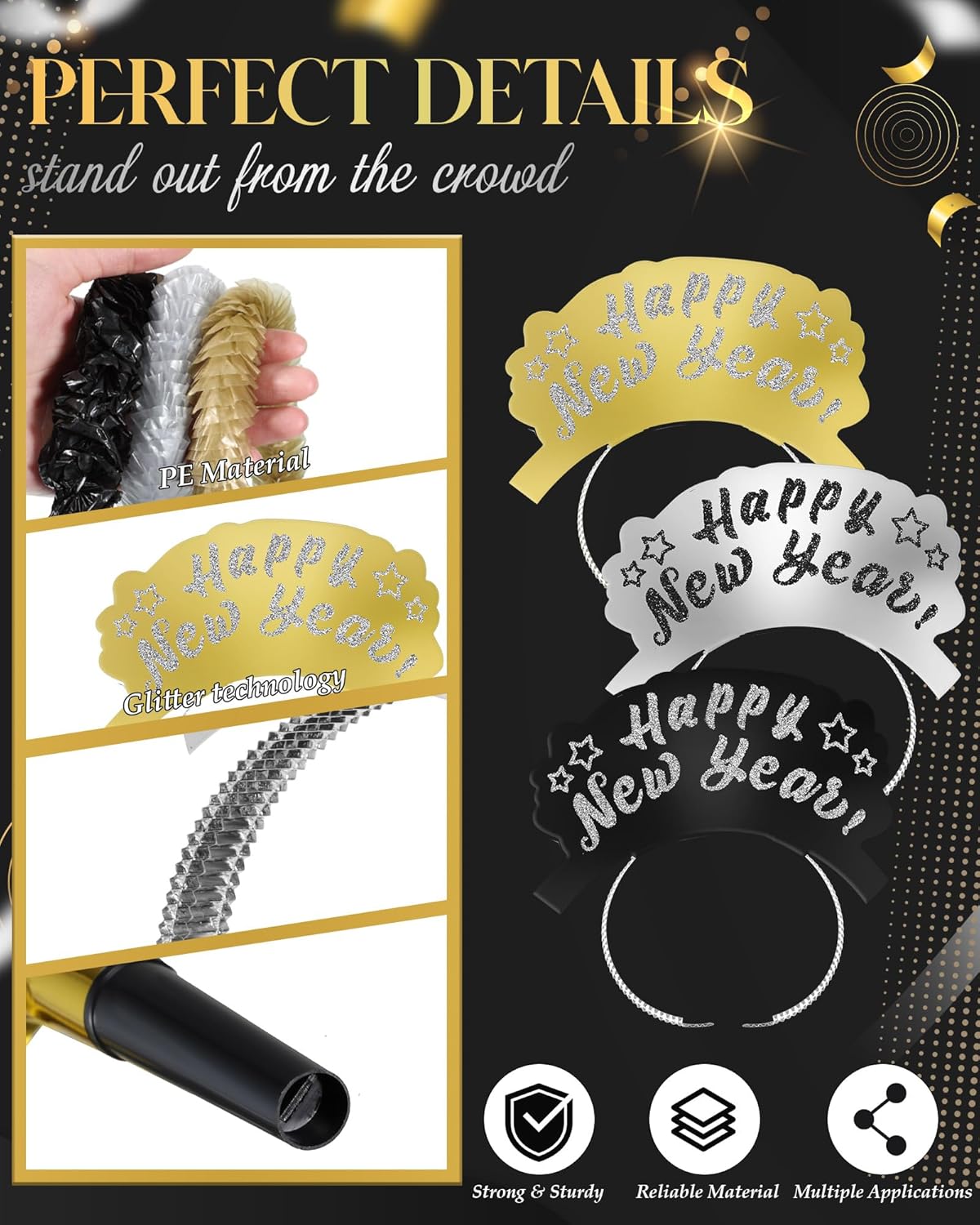 72 Pcs New Years Party Supplies 2026 Eve Party Decorations Midnight Supplies Set of 24 Includes Hats, Headbands, Squawkers, Blowouts Gifts for New Year Eve Accessories - Image 4