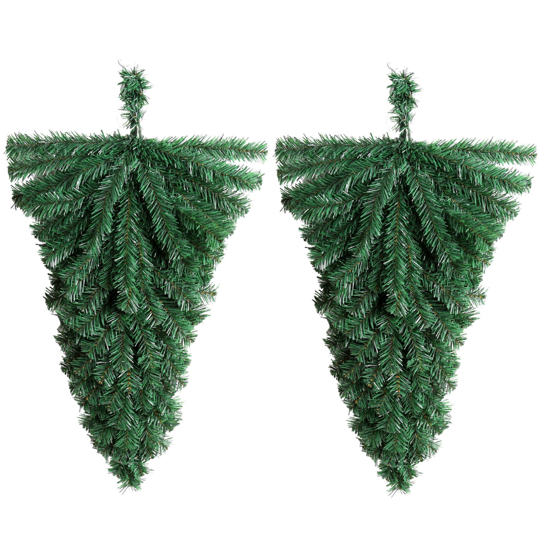 Christmas Swag 2Pcs 18x10inch Artificial Upside Down Tree Shape Teardrop Swag PVC Christmas Decorations for Front Door Wall Window Teardrop SwagChristmas Swags