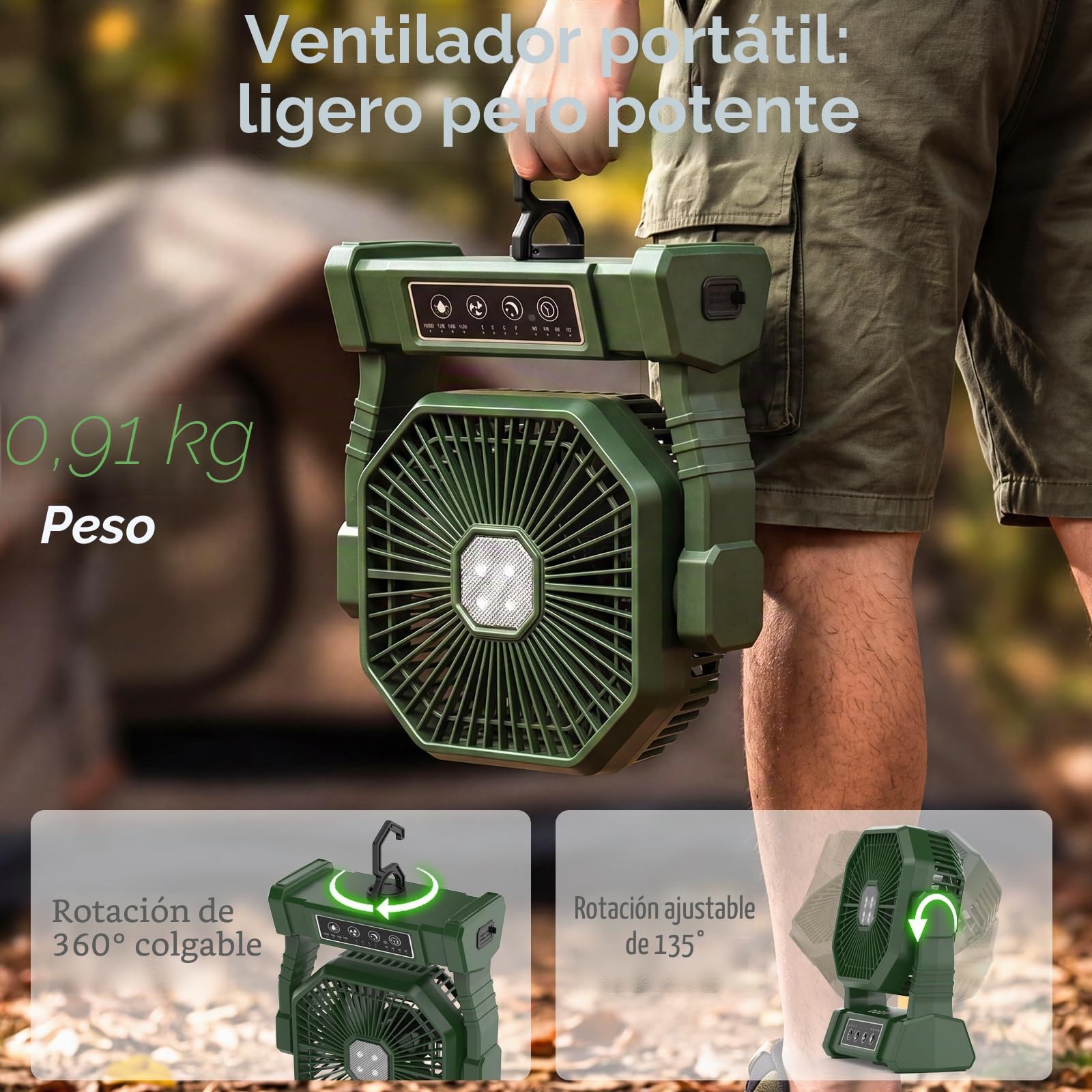 COZII Ventilador Portatil 20000mAh, Ventilador Camping Recargable, 4 Velocidades Ventilador USB Silencioso, Ventilador de Mesa con Luz LED y Control Remoto pare Viaje Picnic Pesca Oficina