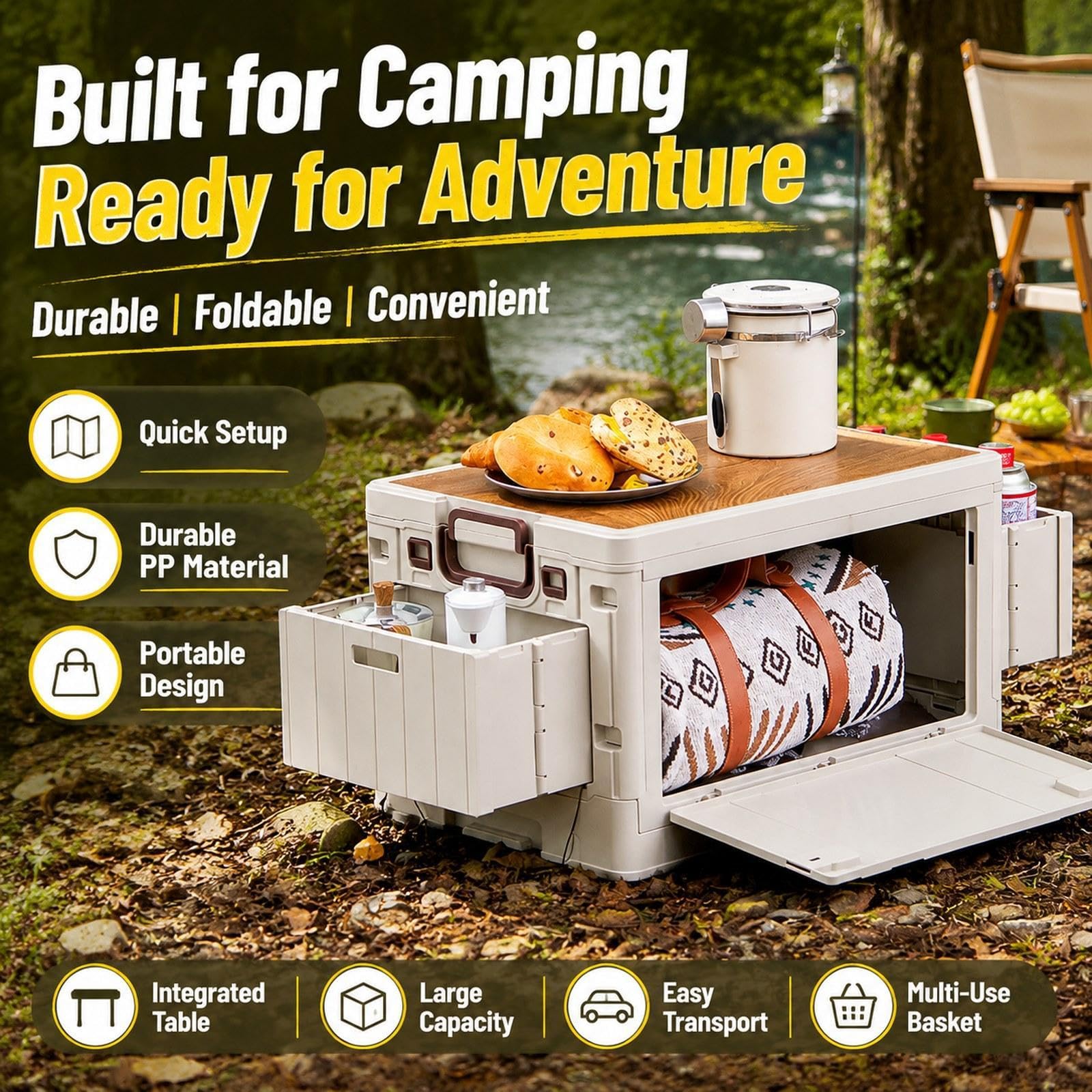 Camping Aufbewahrungsbox, Faltbare Camping Aufbewahrungsbox, Gepäckaufbewahrungsbox, Aufbewahrungsbox mit Deckel, T, Hellgrau