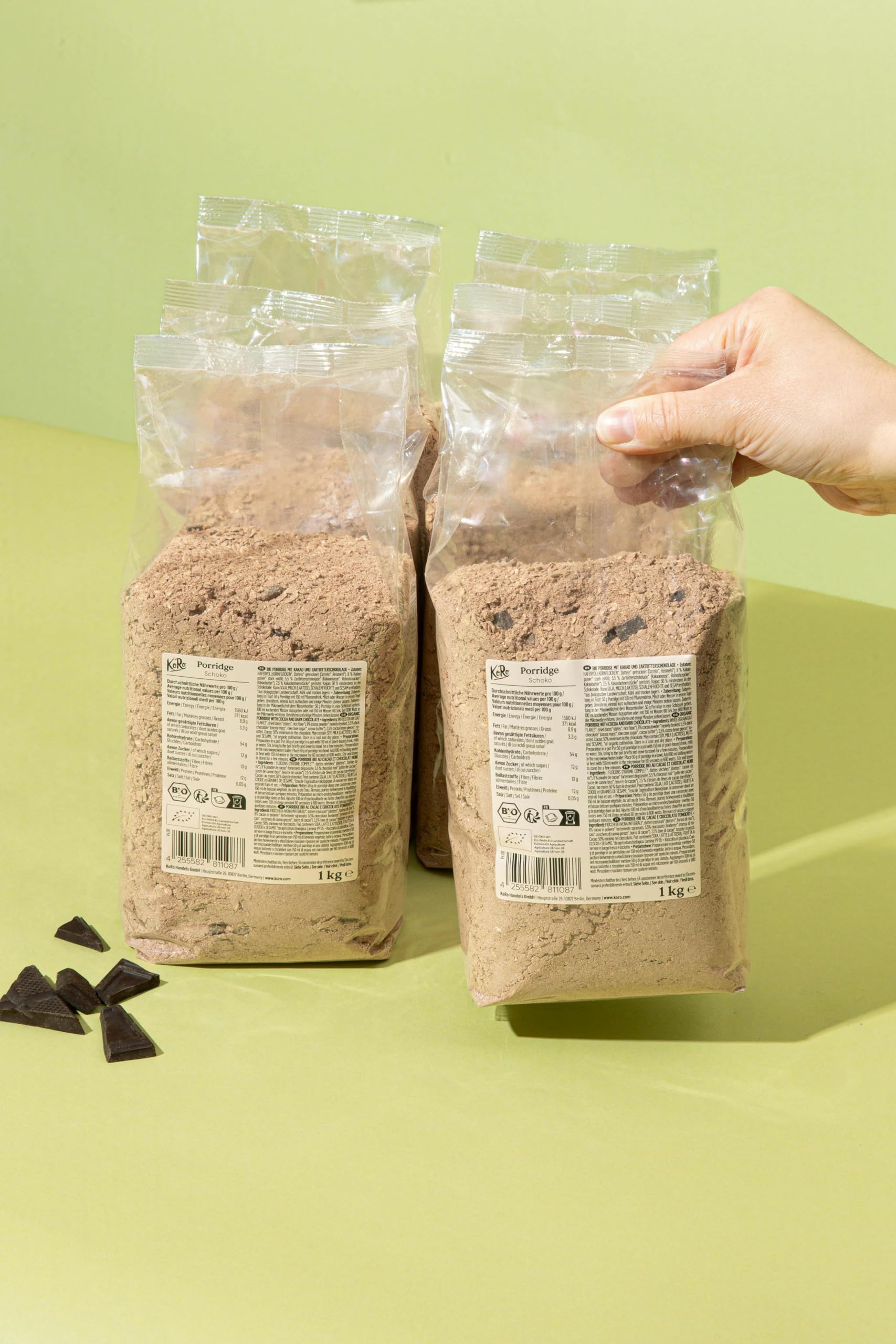KoRo - Bio Schoko Porridge 1 kg - Vegan - Mit Zartbitterschokolade und Kakaostücken - Im Handumdrehen zubereitet