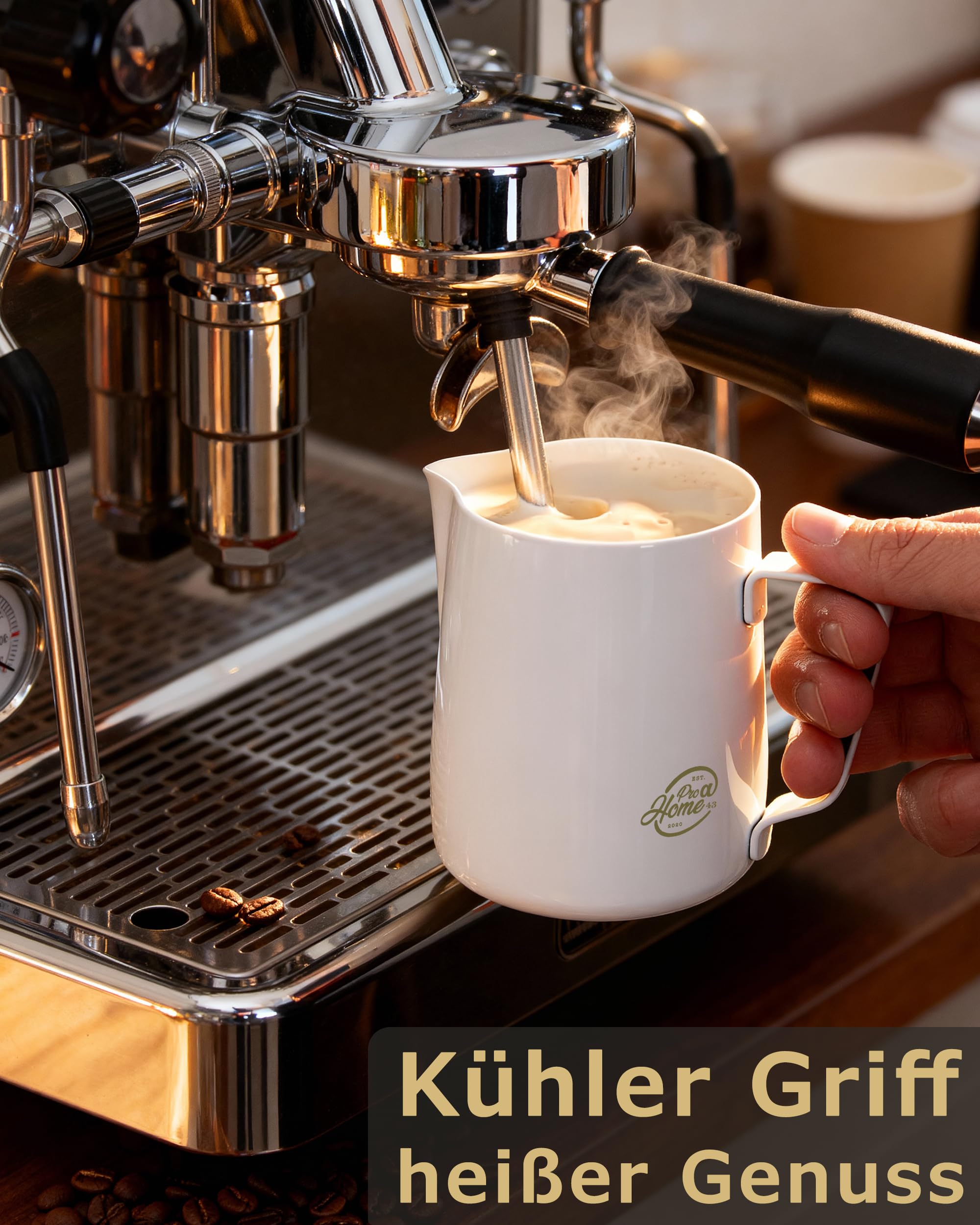 Barista Milchkännchen Edelstahl weiß 600ml (auch 350ml) inkl. Latte Art Stift/Milchschaumkännchen in Geschenkbox