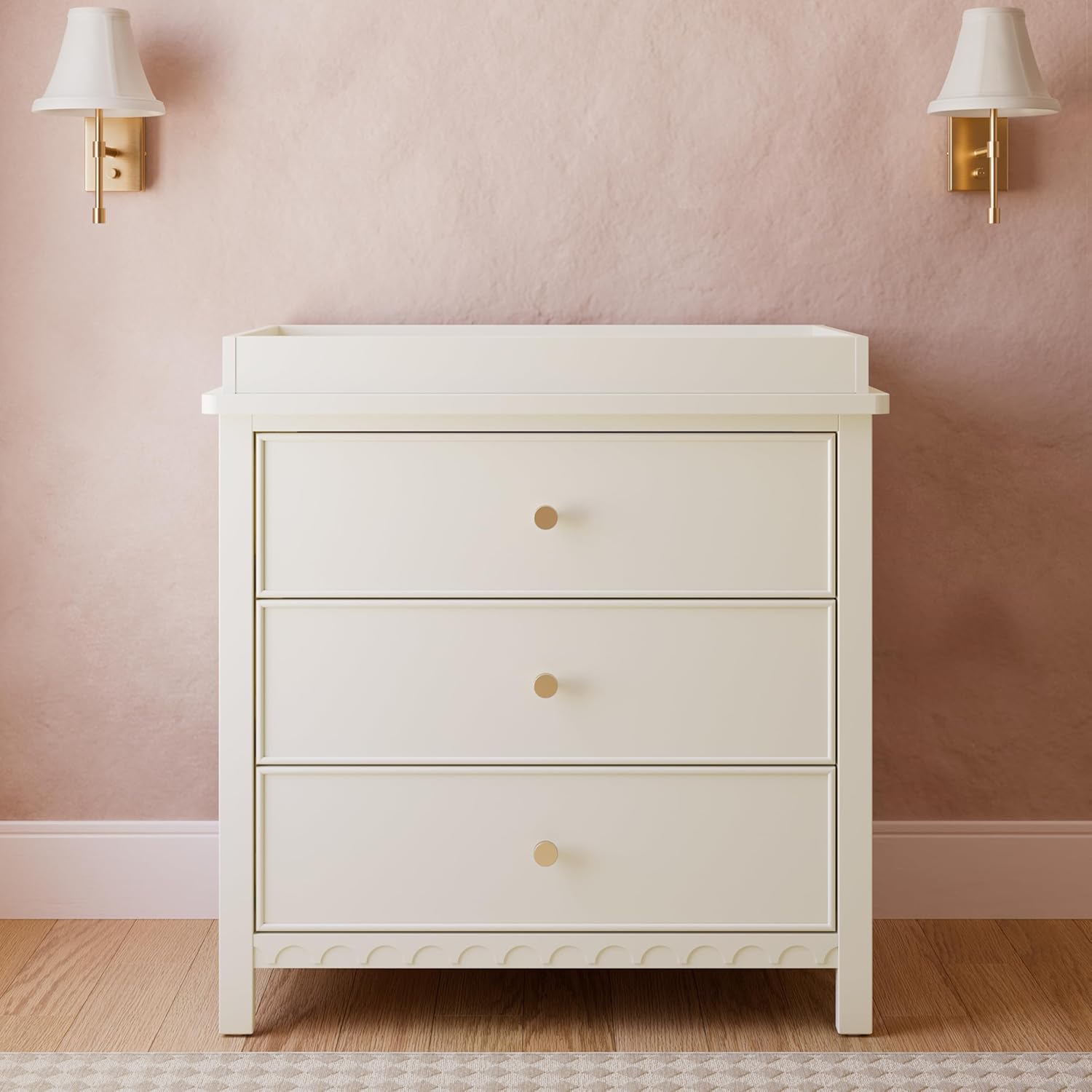 Graco Sasha 3-Drawer Chest with Changing Table Topper (Frosted Oat) – GREENGUARD Gold Certified, Nursery Bedroom Wood Chest with Spacious Storage, Interlocking Drawer System, Pre-Installed Tracks