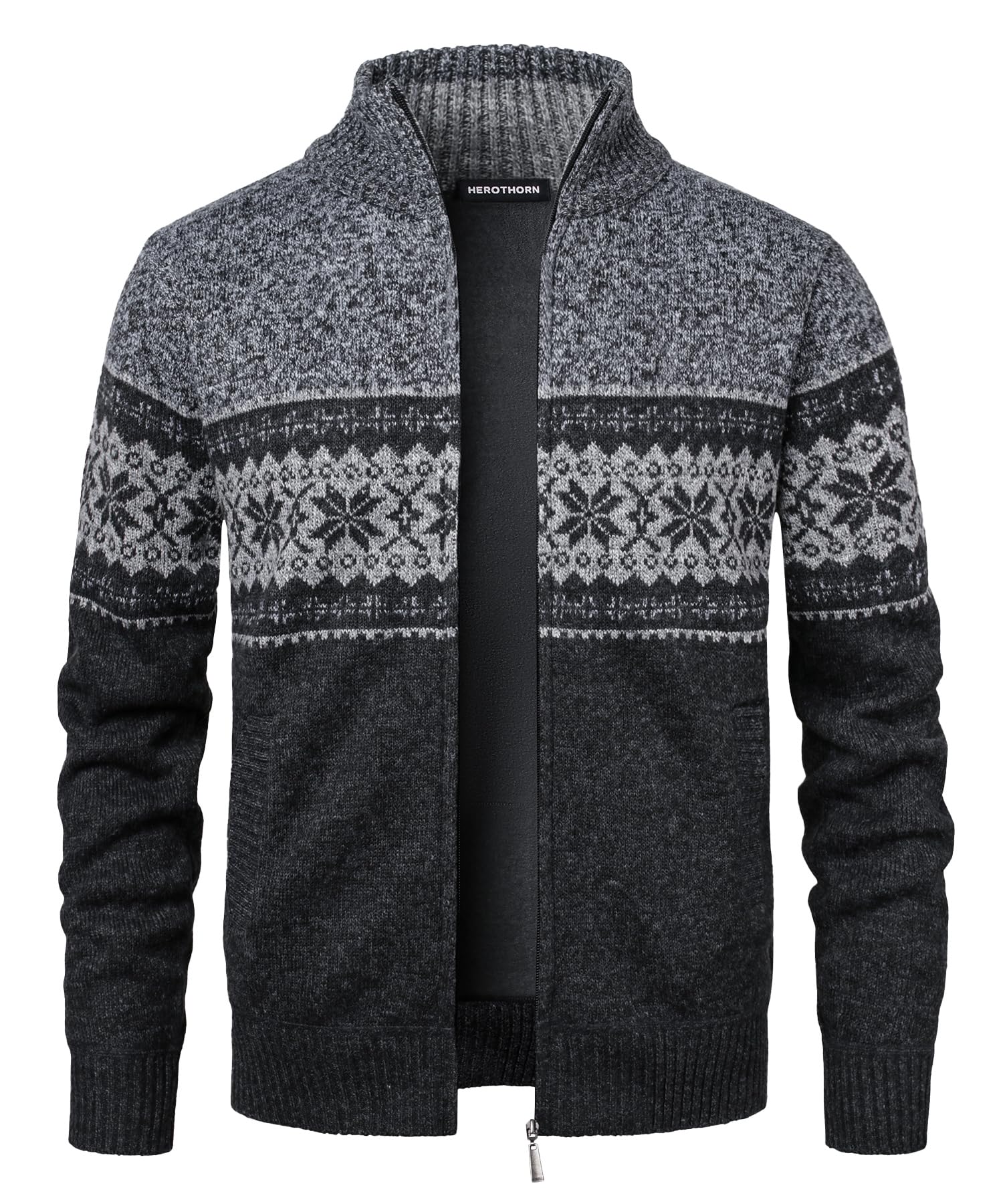 Cárdigan de Punto Cremallera para Hombre Chaqueta Jersey Manga Larga Cuello Alto Forro Polar