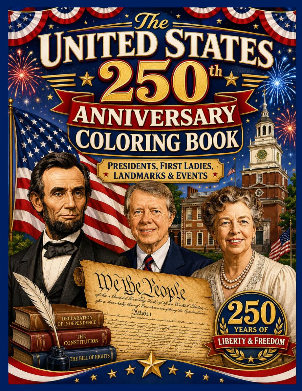 The United States 250th Anniversary Coloring Book: Presidents, First Ladies, Landmarks & Events