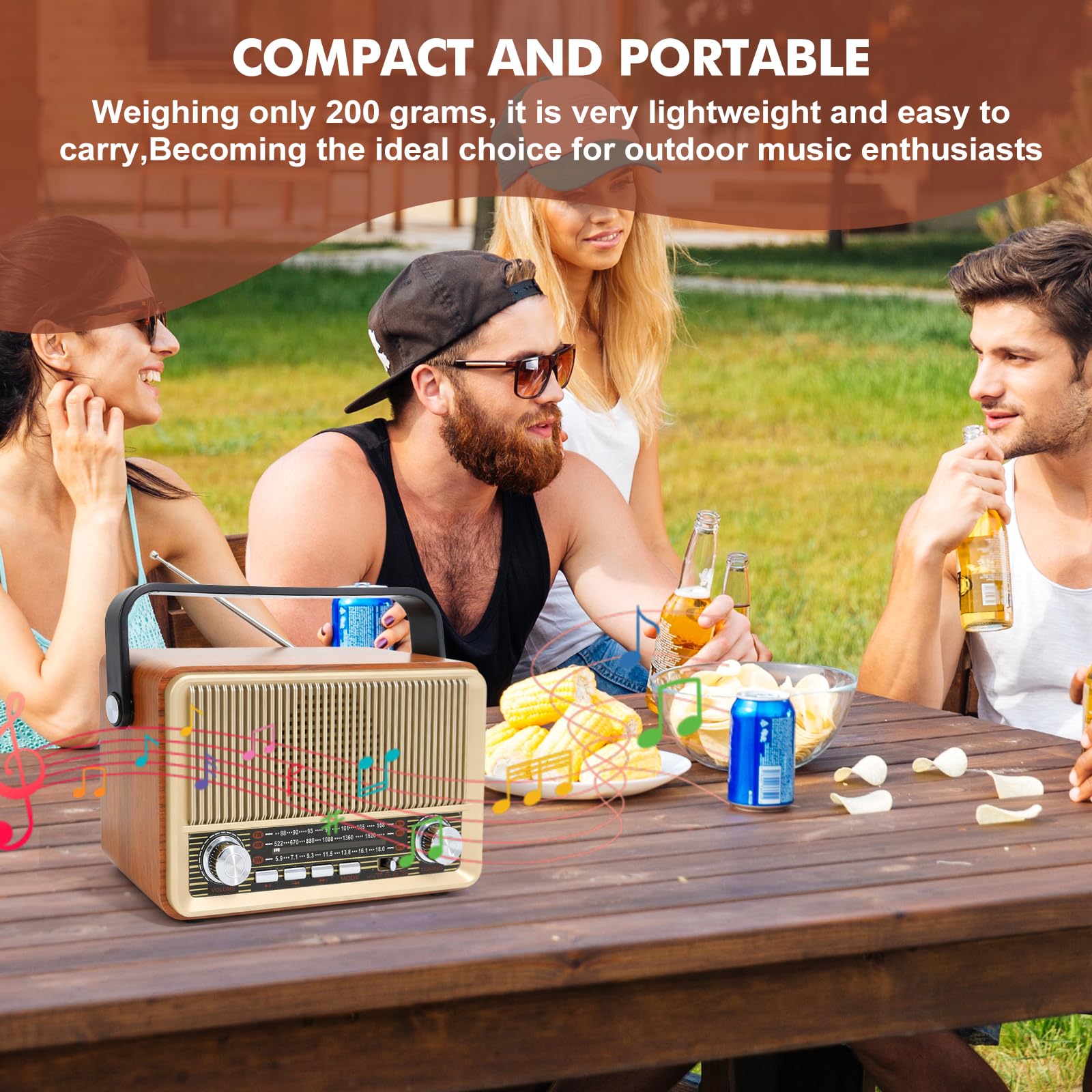 Retro Radio mit Bluetooth, Kofferradio Batteriebetrieben oder mit Stromkabel, Nostalgie Küchenradio mit 1000mAh Akku, USB/TF/AUX Unterstützung, Tragbares Radio Retro für Zuhause und Senioren
