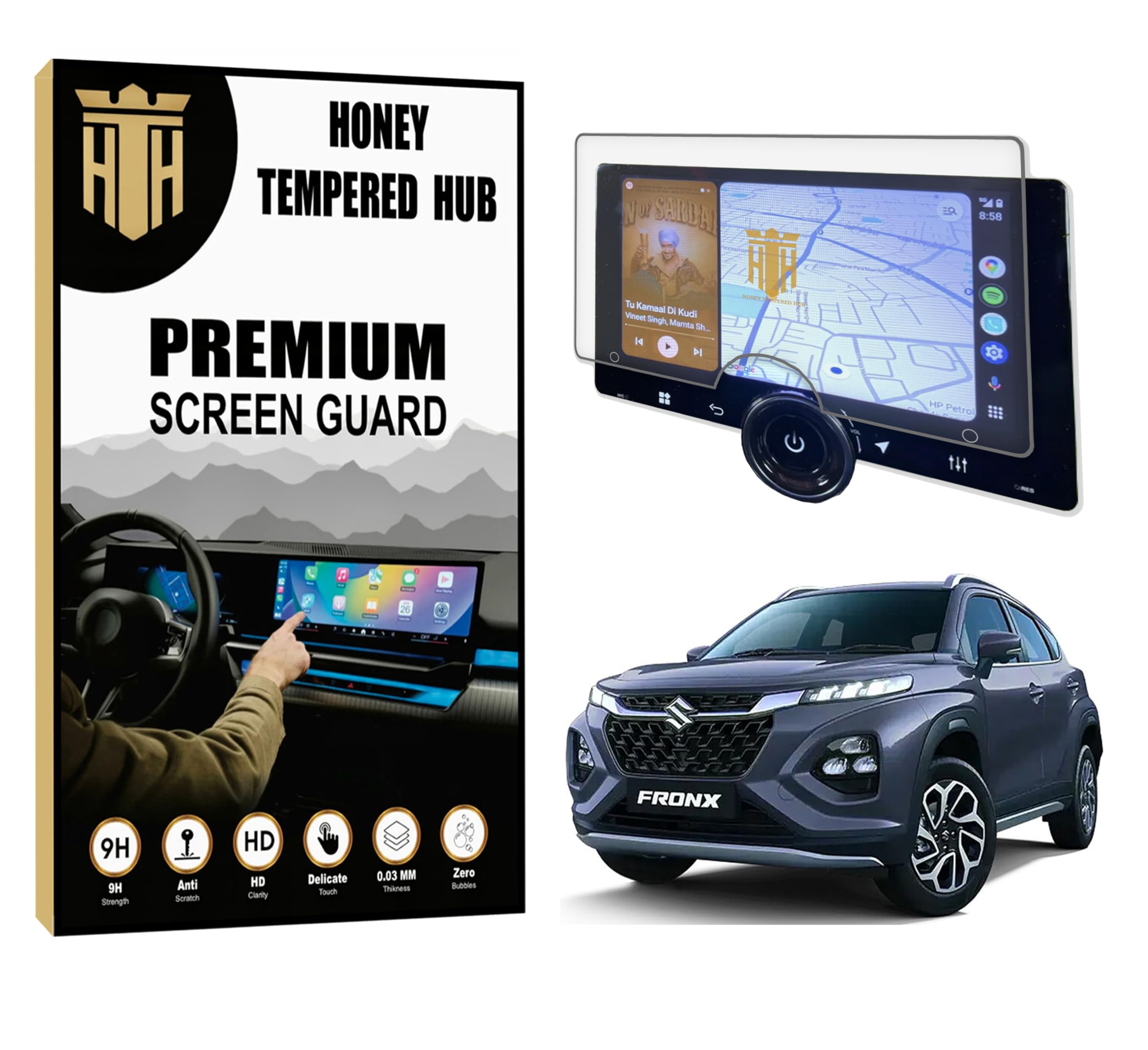 HONEY TEMPERED HUB GLOSSY Screen Guard For NIPPON SINGLE KNOB 9 INCH [with MIC RST HOLE] Android Car Stereo System | Infotainment Display Protector || Aftermarket TouchScreen Music Audio Player Accessory 2025 [Not Tempered Glass]-image-46