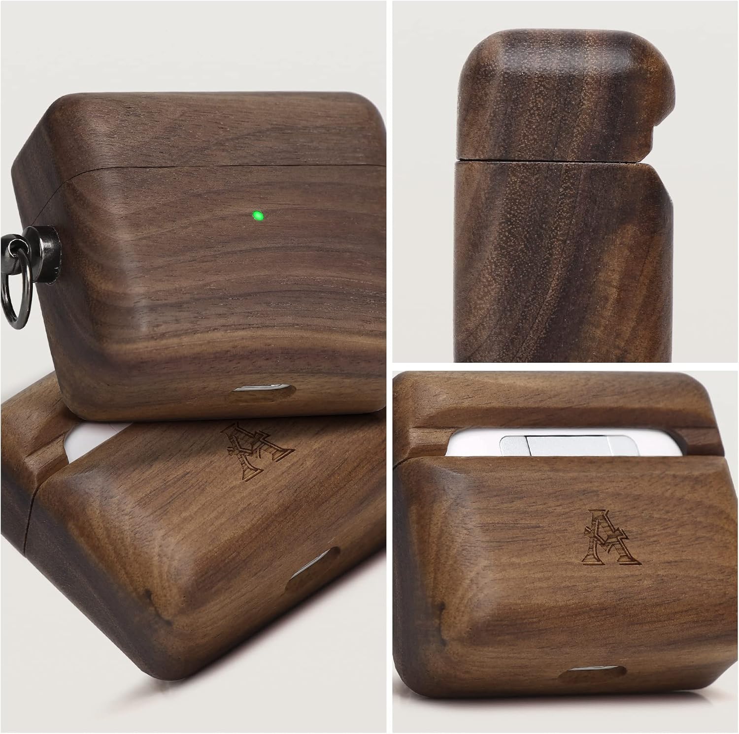 JAT Wood Airpod Case for Airpods, Full-Body Protective Wood Case with Carabiner for Apple Airpods (2021 Airpod 3, Walnut)