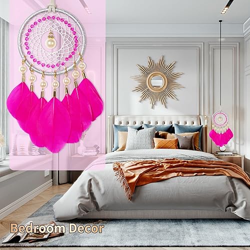 Miniatura 3 de Mini atrapasueños  Pluma de ganso con perla de lujo, cuero natural, pequeño atrapasueños hecho a mano para dormitorio, atrapasueños para niñas,