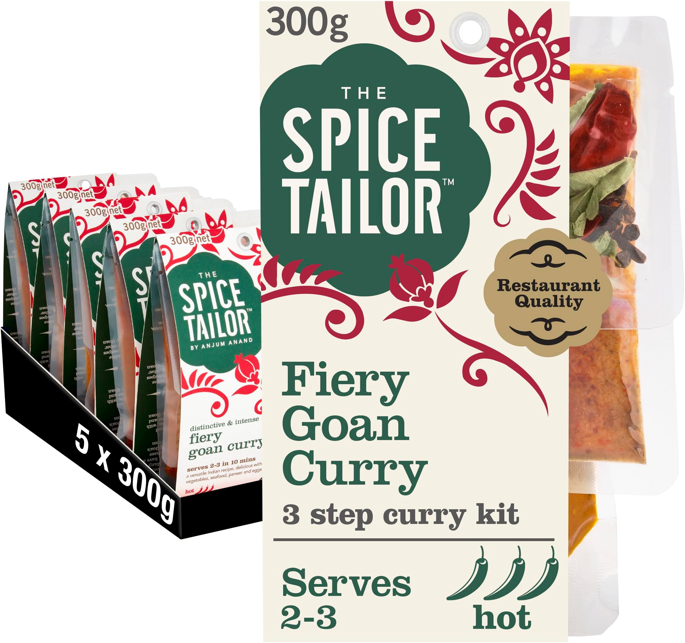 The Spice Tailor - Indian Curry Sauce Meal Kit Fiery Goan Curry, Pack of 5, Vegetarian