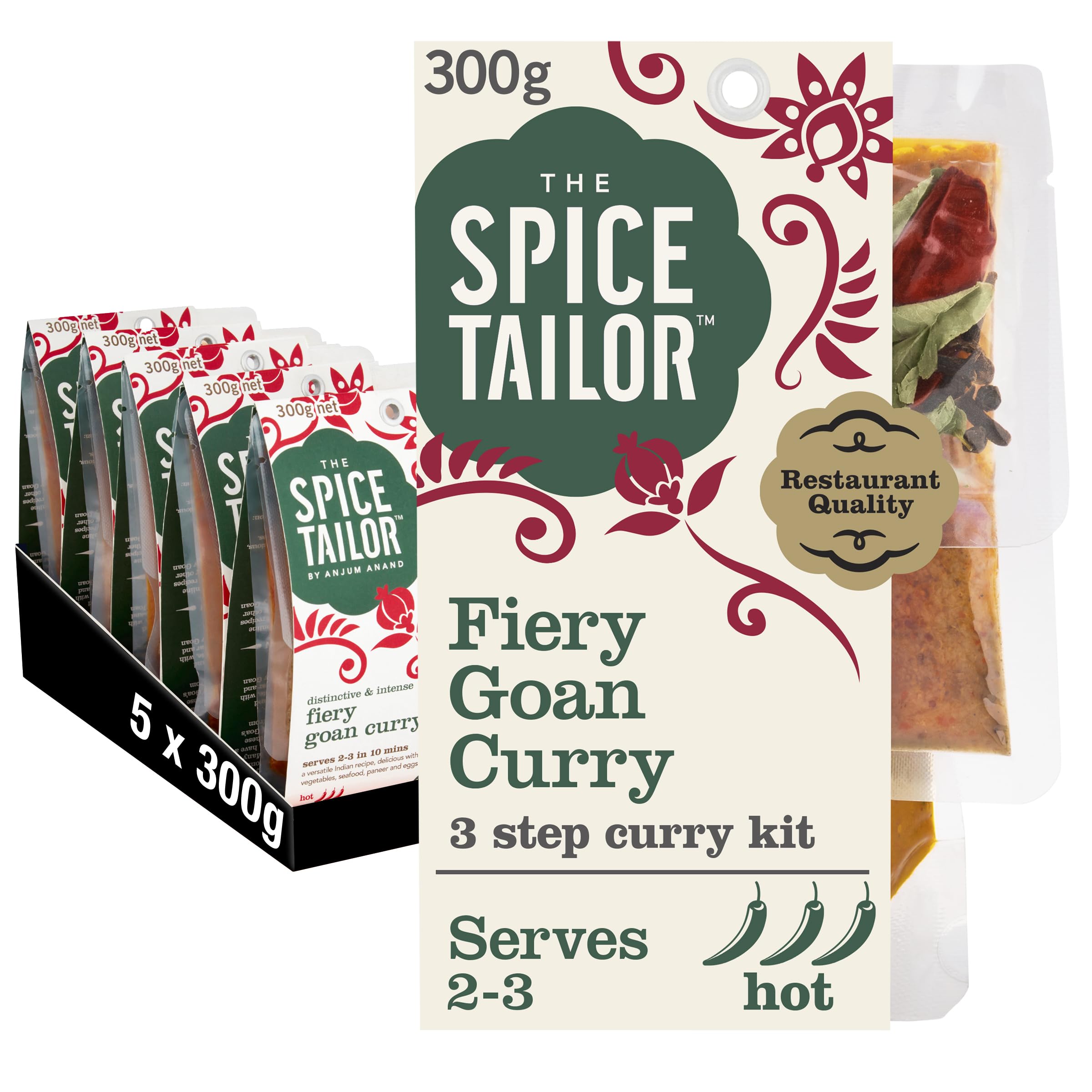 The Spice TailorIndian Curry Sauce Meal Kit Fiery Goan Curry, Pack of 5, Vegetarian