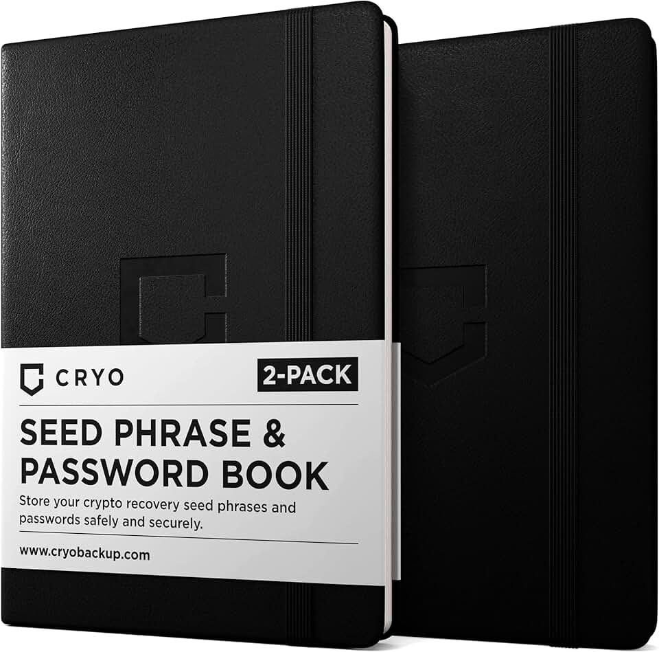 CRYO Crypto Seed Phrase Storage Notebook - Waterproof Bitcoin Recovery Phrase Crypto Password Keeper - 12 to 24 Word Cold Wallet Backup - Mnemonic Passphrase - Pocket Size 2-Pack