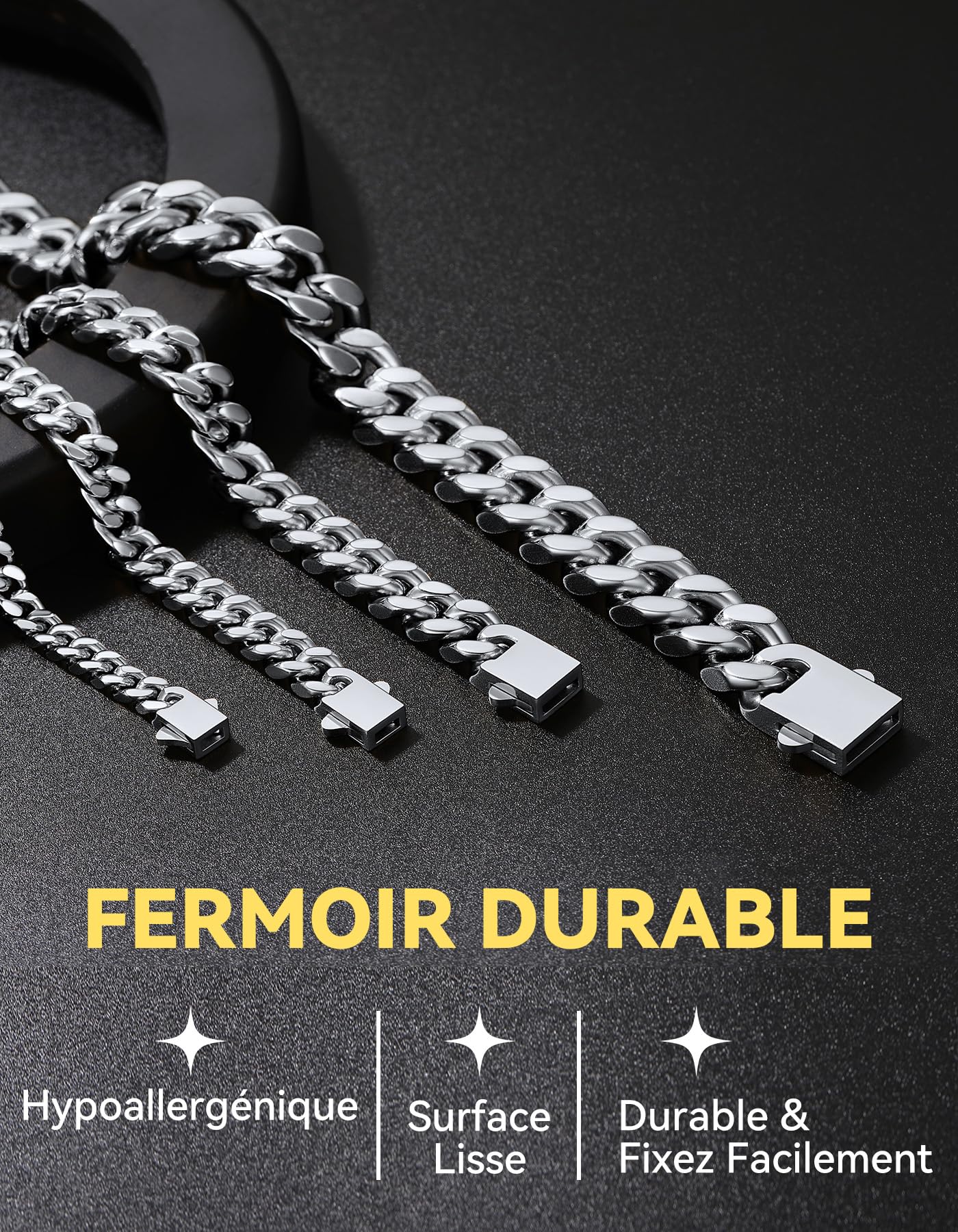 ChainsHouse Collier Chaine Homme Acier Inoxydable Maille Cubaine Ras de Cou Garcon[Argent/Or/Noir-Largeur: 4/6/9/13 mm-Longeur:46/51/55/61/66/71/76 cm] Choker Hip Hop Rappeur 32-298g