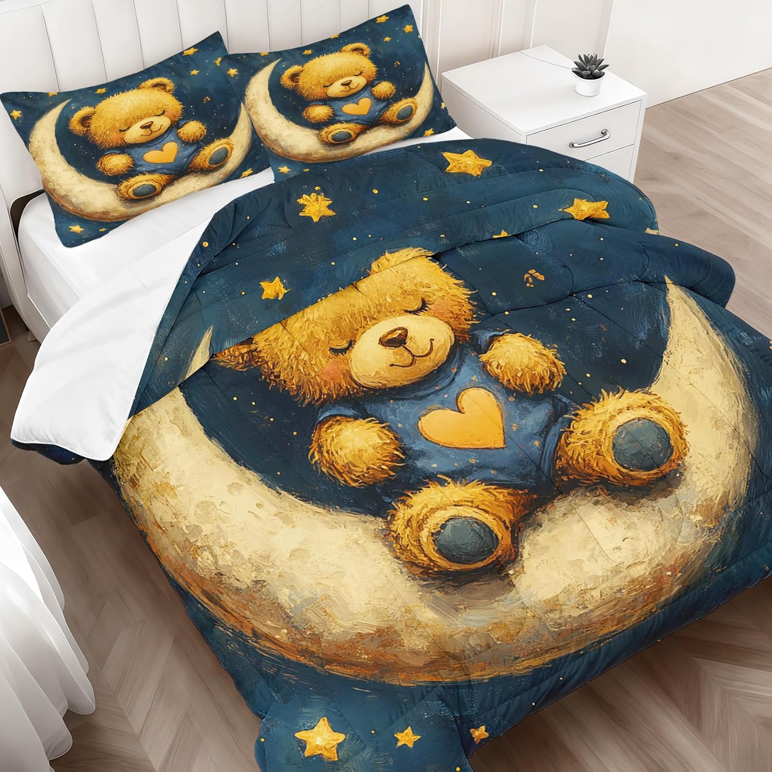 Teddy Bear Comforter Set Twin Size, Cute Animal Comforter 2 Piece for Girls Boys Teens Kids, Fluffy Soft Microfiber Bedding with 1 Pillow Sham, Cozy Bedding for Kids Room or Dorm