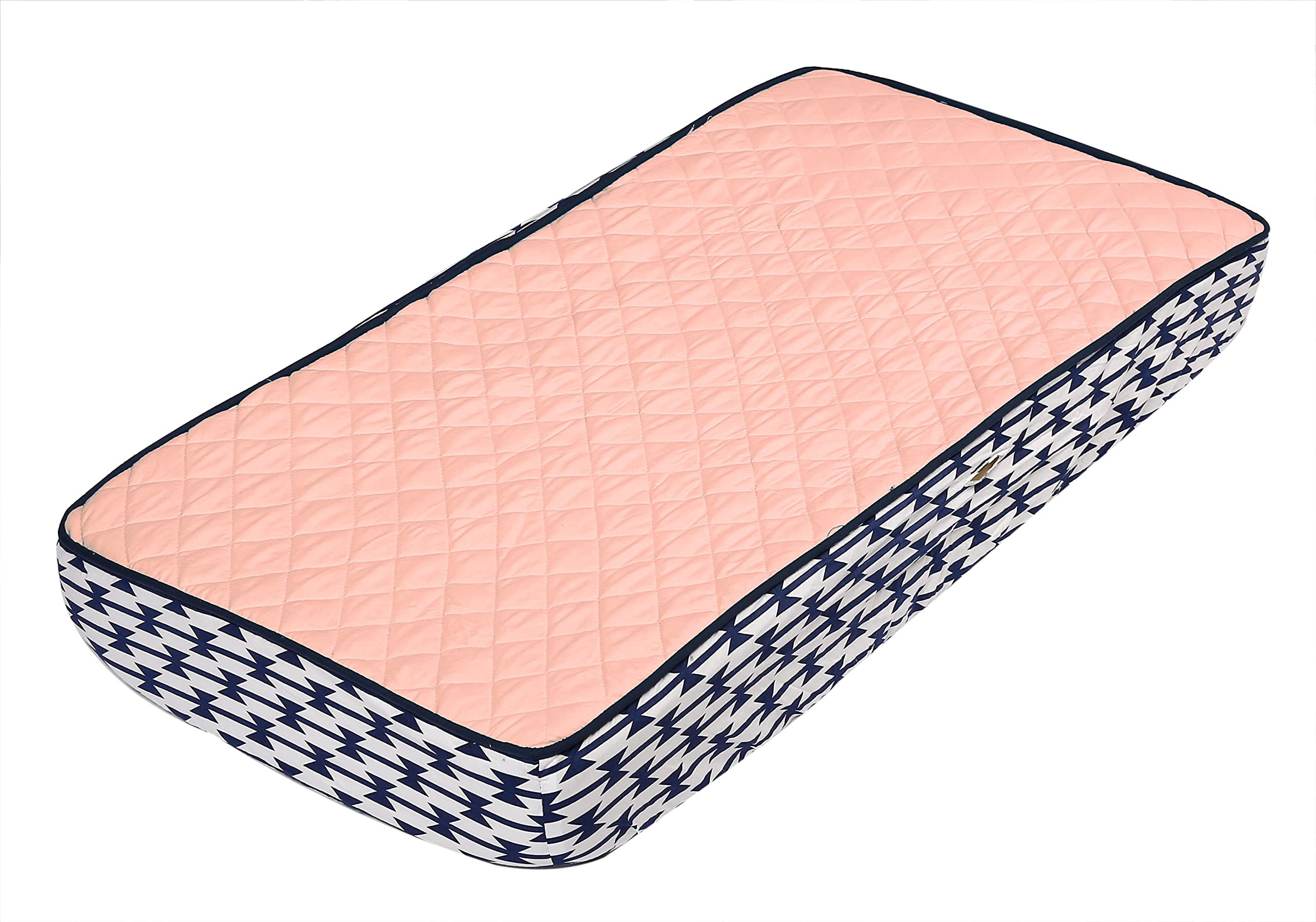 Bacati Emma Aztec Quilted Top Cotton Percale with Polyester Batting Diaper Changing Pad Cover, Coral/Navy-image-10