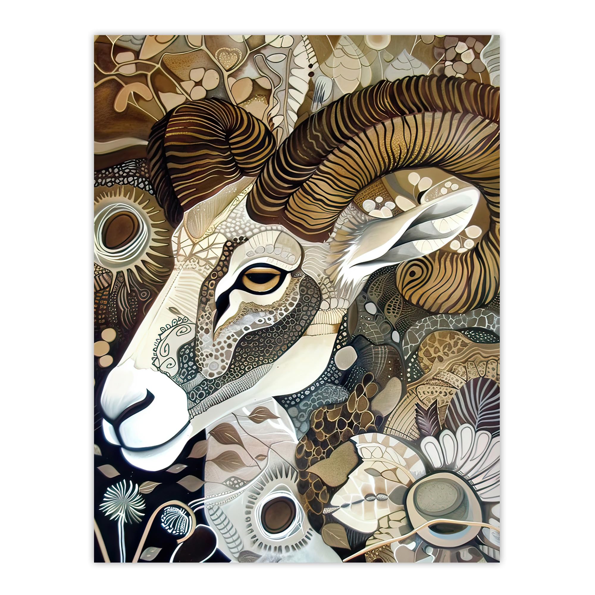 Artery8 Bighorn Sheep Abstract Floral Patter Folk Art Living Room Extra Large XL Wall Art Poster Print