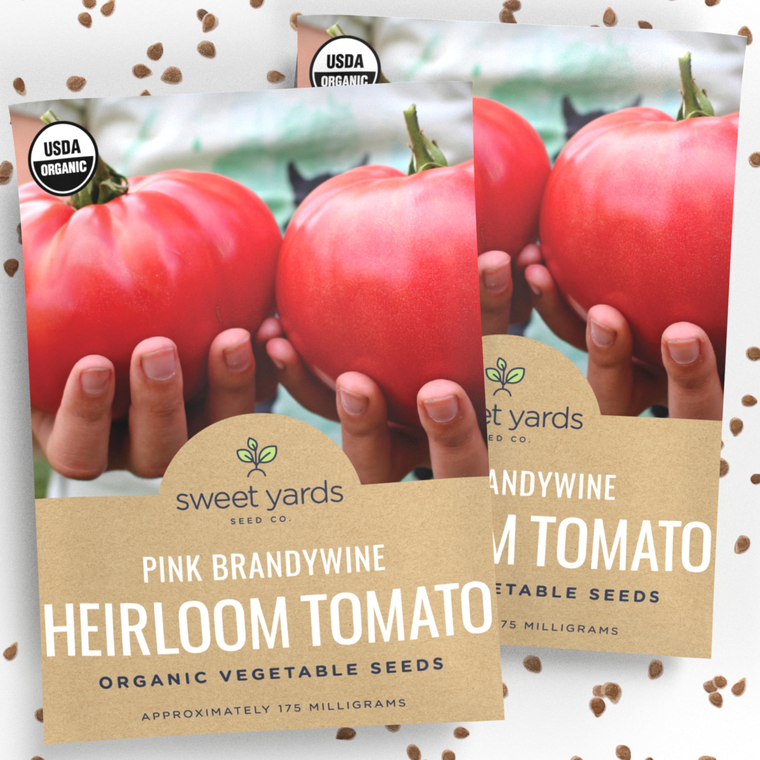 Organic Pink Brandywine Tomato Seeds - 2 Seed Packets! - Over 80 Heirloom Non-GMO USDA Organic Seeds