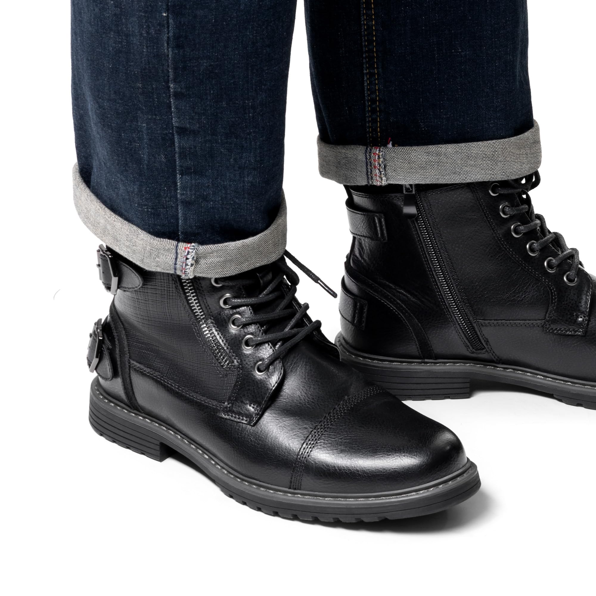 Bruno Marc Bottes de moto à lacets classiques pour homme avec fermeture éclair latérale