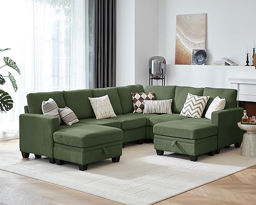 Miniatura 40 de CHIC HOUSE - Sofá modular de corduroy con chaise otomana, sofá cama en forma de L/U para sala de estar, apartamento, salón, moderno con soporte para