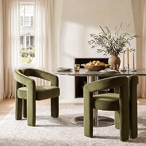 Hyfirm Upholstered Barrel Dining Chairs Set of 2, Green Velvet