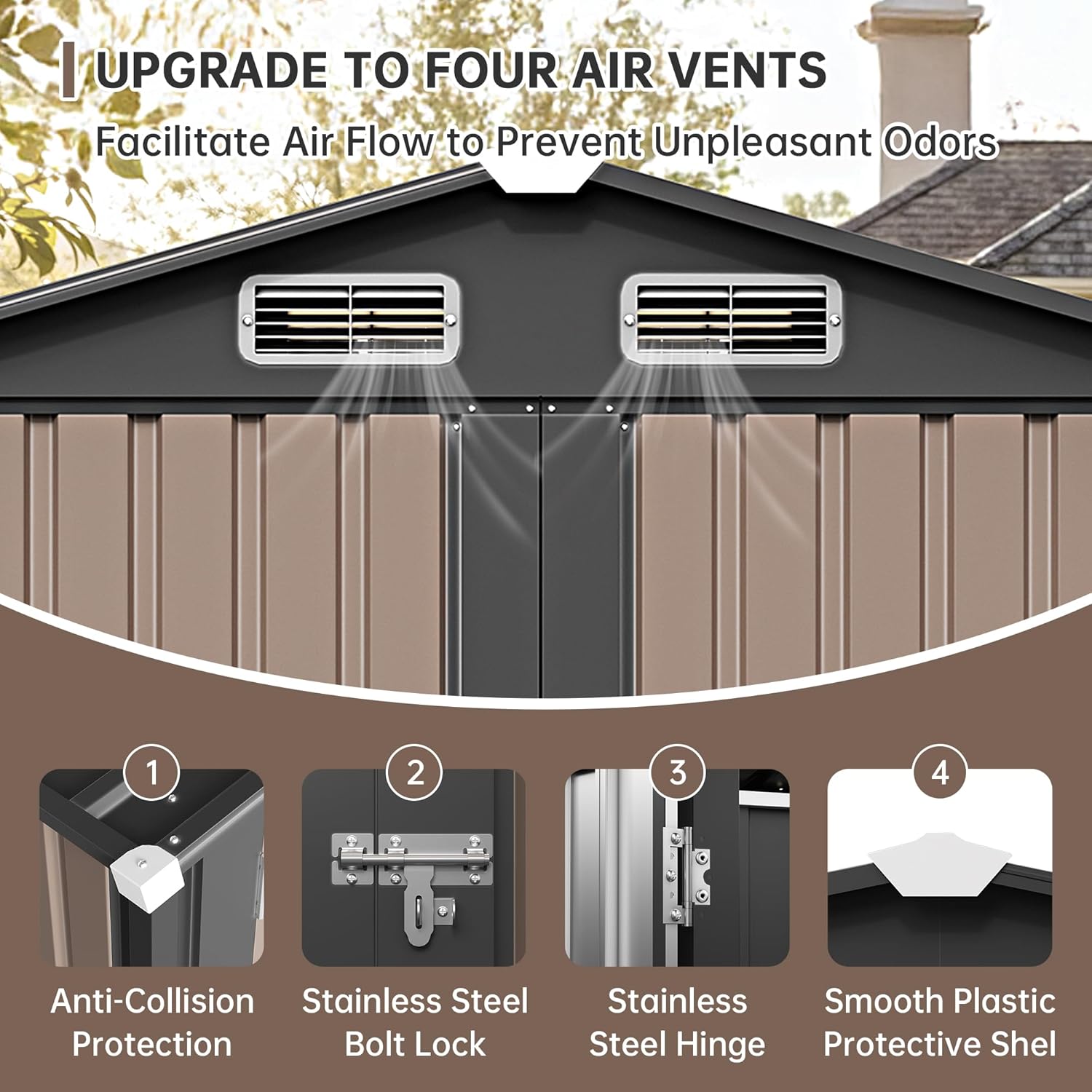 Metal Storage Shed & Outdoor Storage, Outdoor Steel Storages Shed with Sloping Roof, Utility and Tool Garden Sheds for Yard Patio Lawn
