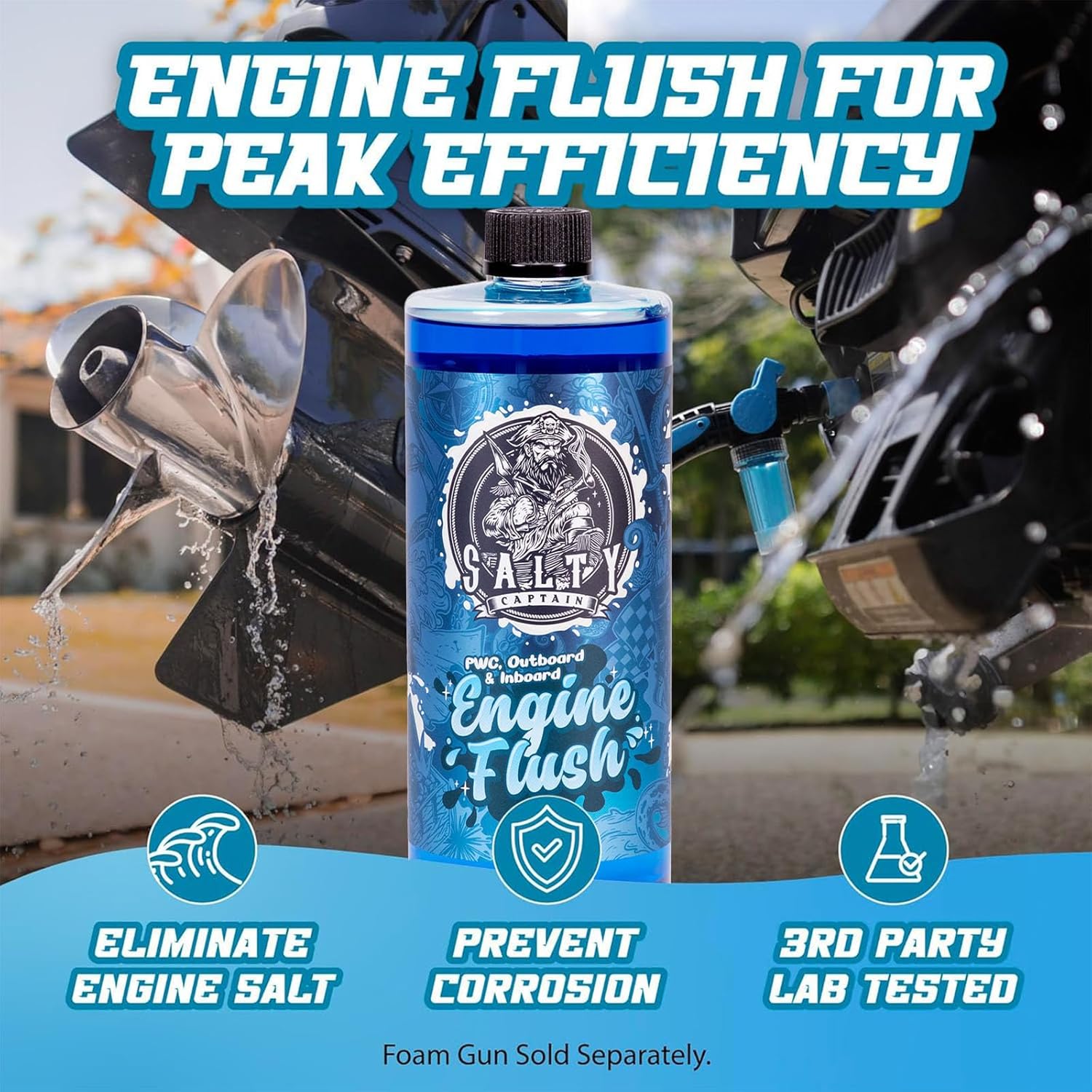 Salty Captain Marine Engine Flush – Anti-Corrosion & Salt Removal for Outboards & Inboards – Jet Ski & Motor Flush – Protect from Rust & Oxidation, Optimize Engine Performance & Lifespan (32 fl oz)