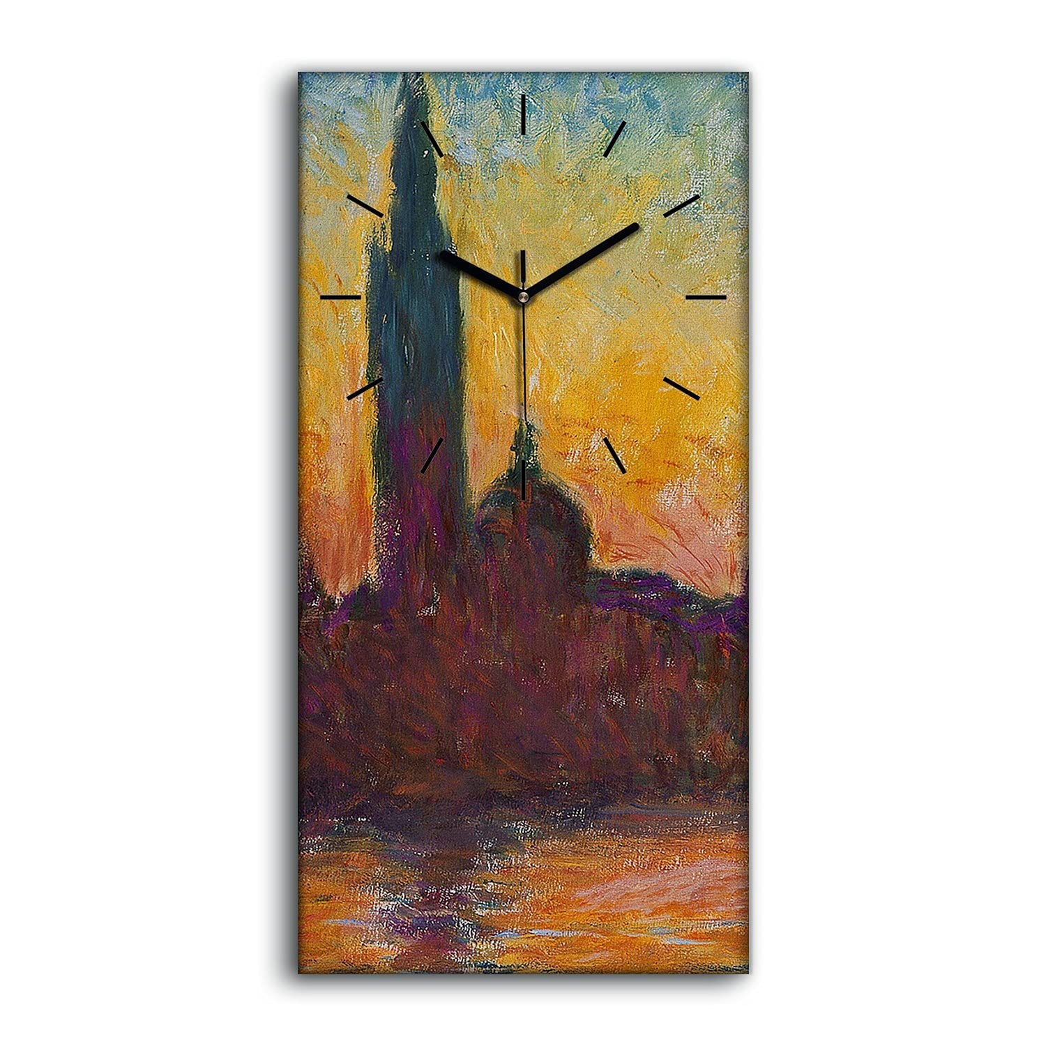 Horloge sur toile Claude Monet 30x60cm pour salon moderne au crépuscule