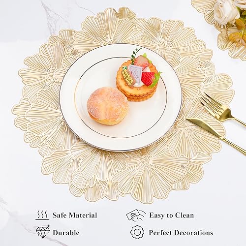 Miniatura 9 de Maffily Juego de 6 manteles individuales de vinilo con diseño de hojas doradas, lavables, fáciles de limpiar, resistentes al calor, manteles