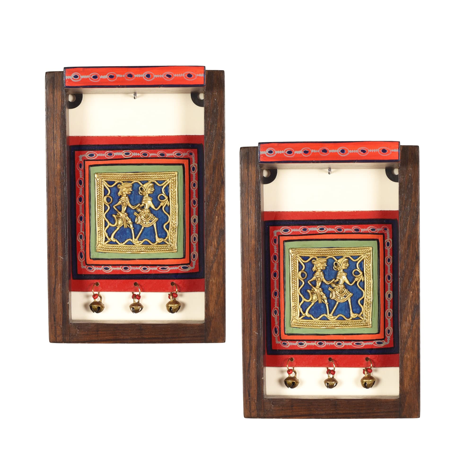 AAKRITI ART CREATIONS Wall Art Set of 2, Dhokra Art Brass Wooden Wall Frames, Handcrafted Wall Hanging Decor, Wall Decor Items for Living Room, Frame for Wall Decoration, Bedroom Wall Decor-image-0