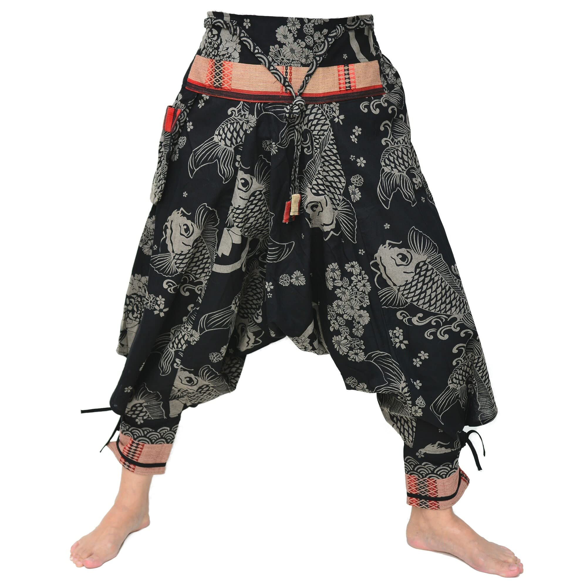Japanese Style Samurai Yoga Ninja Harem Pants Men Women Lounge Trousers, One Size, Elastic Waist