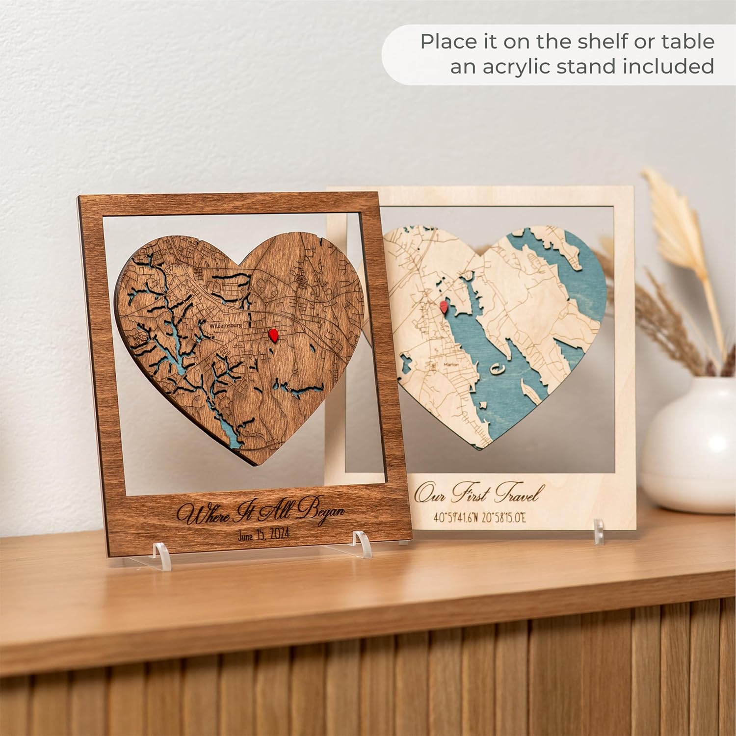 Where it All Began Map - 3D Custom Location or City Wooden Wall Art for Couples