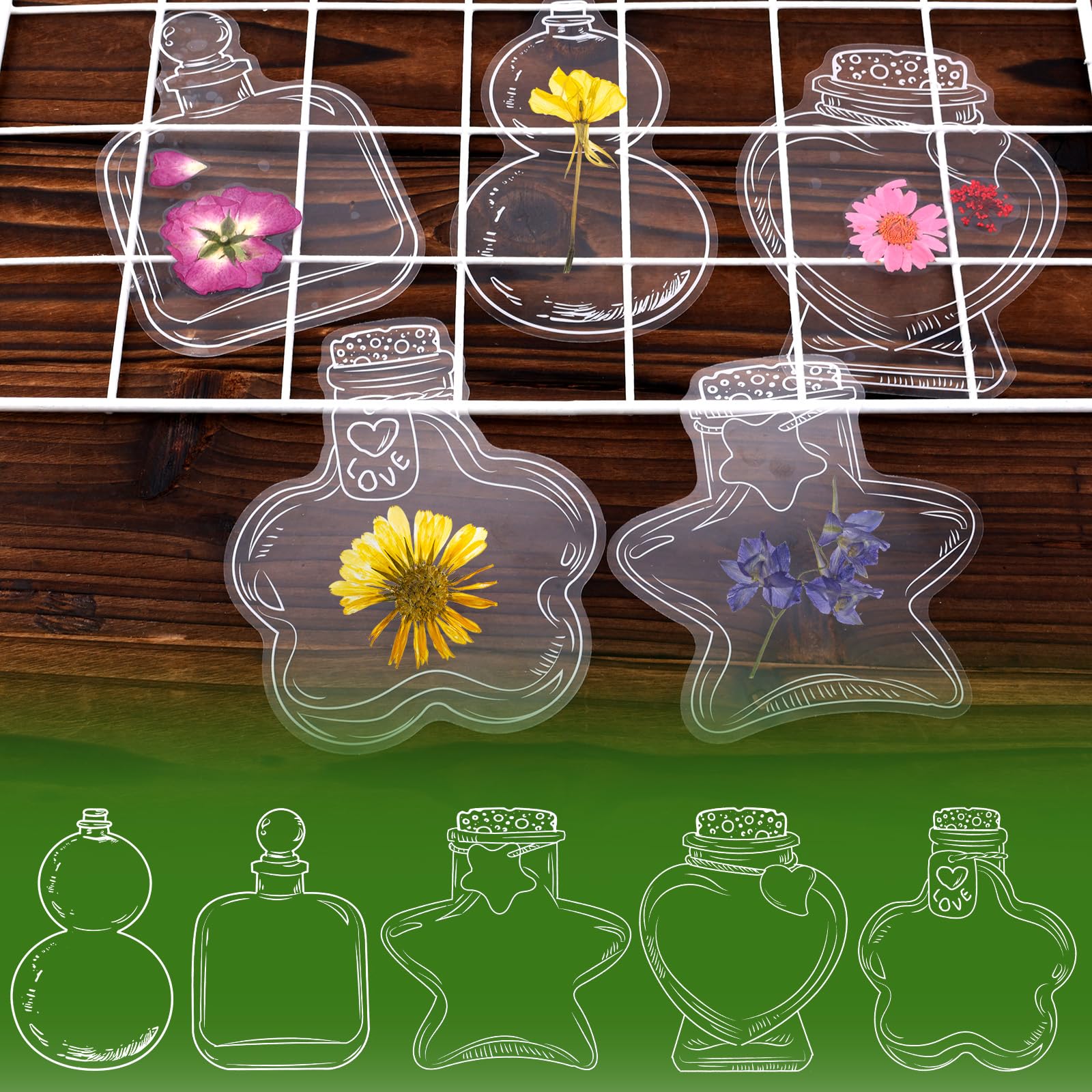 40pcs Transparent Dried Flower Bookmark, 5 Styles Handmade Clear Dry Pressed Flowers Book Marks DIY Transparent Floral Tool Kit for Embossed Page