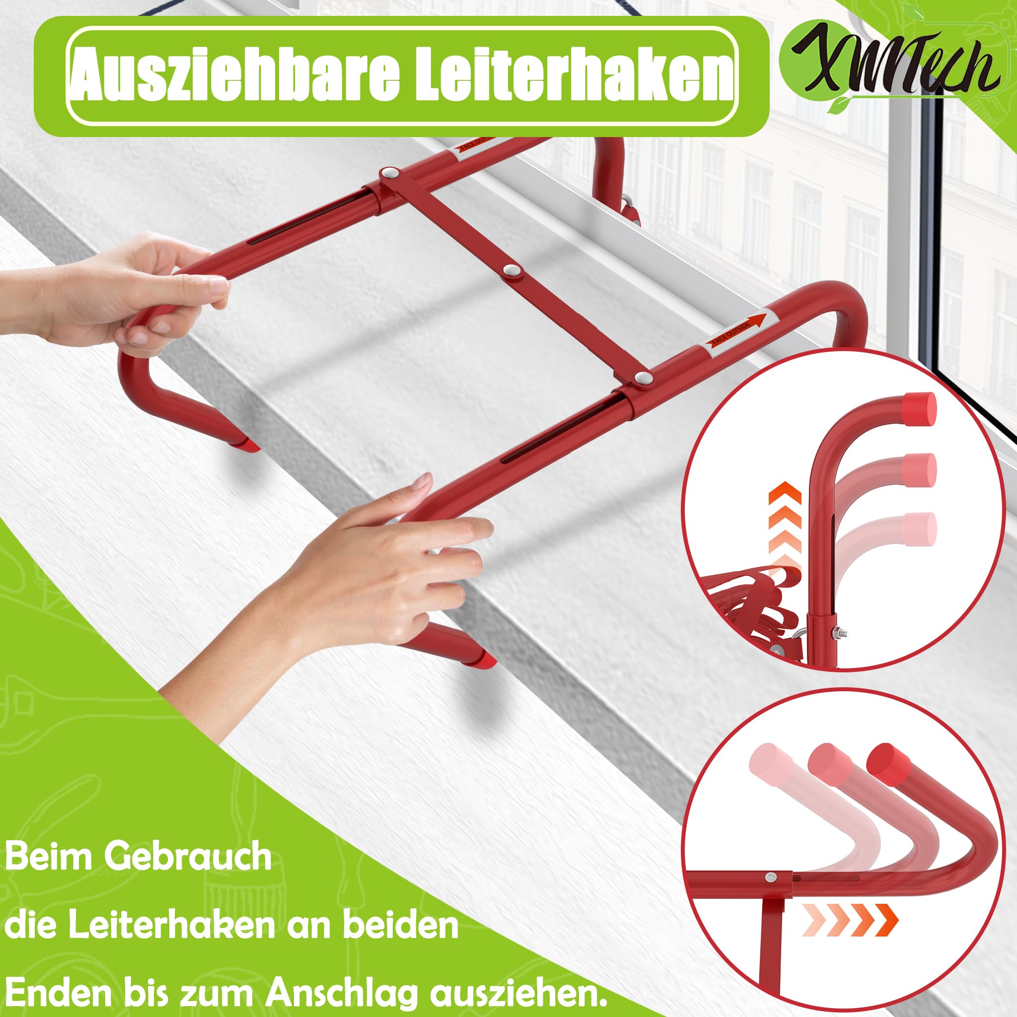 XMTECH escalera de cuerda de aluminio 15 m con gancho para emergencias