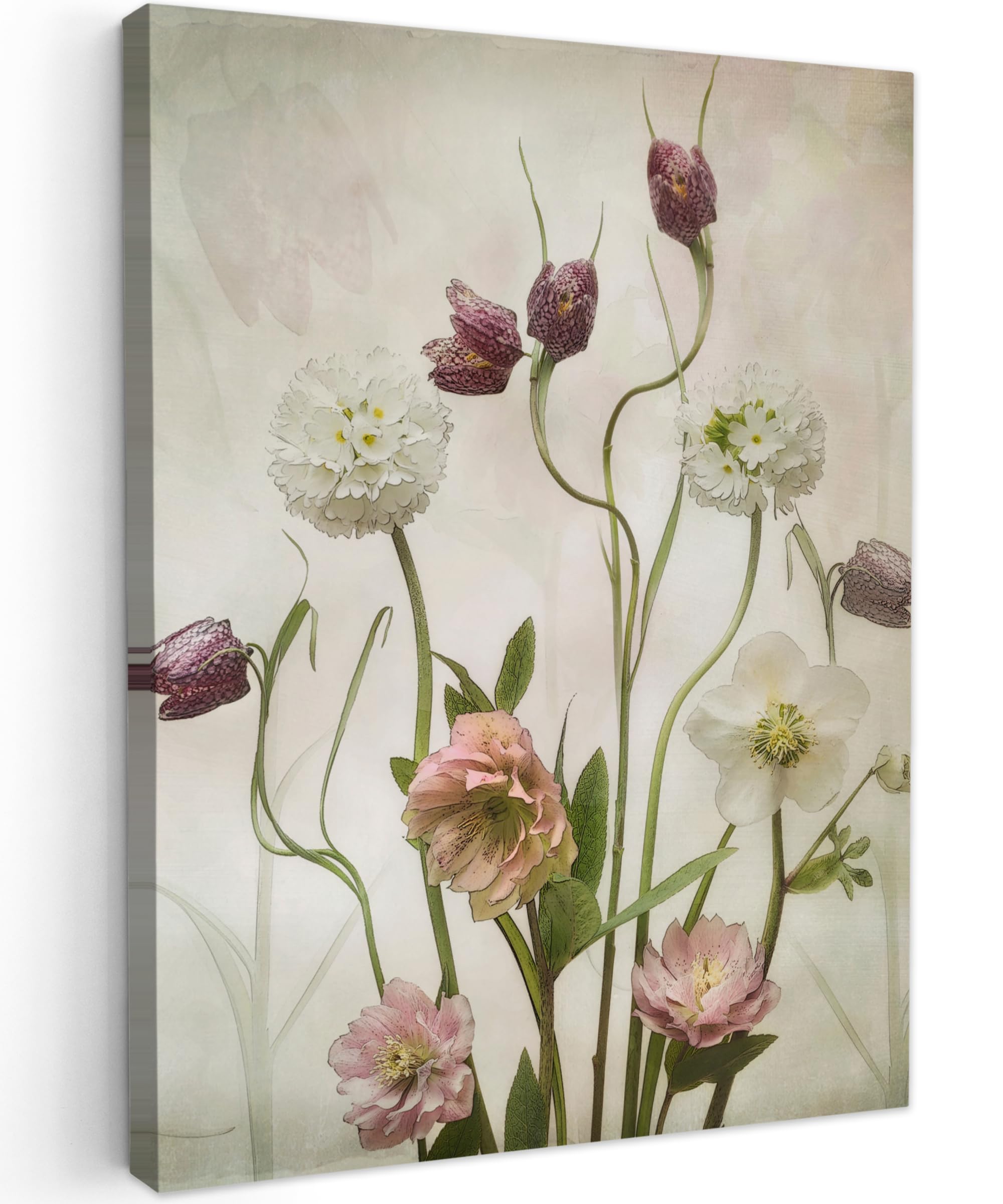 MuchoWow© Leinwandbild 30x40 cm Dekoration Wohnzimmer Vintage Bilder Aufhängen Wall Decoration Living Room Wohnungs Deko Moderne Blumen - Frühling - Garten - Trockenblumen
