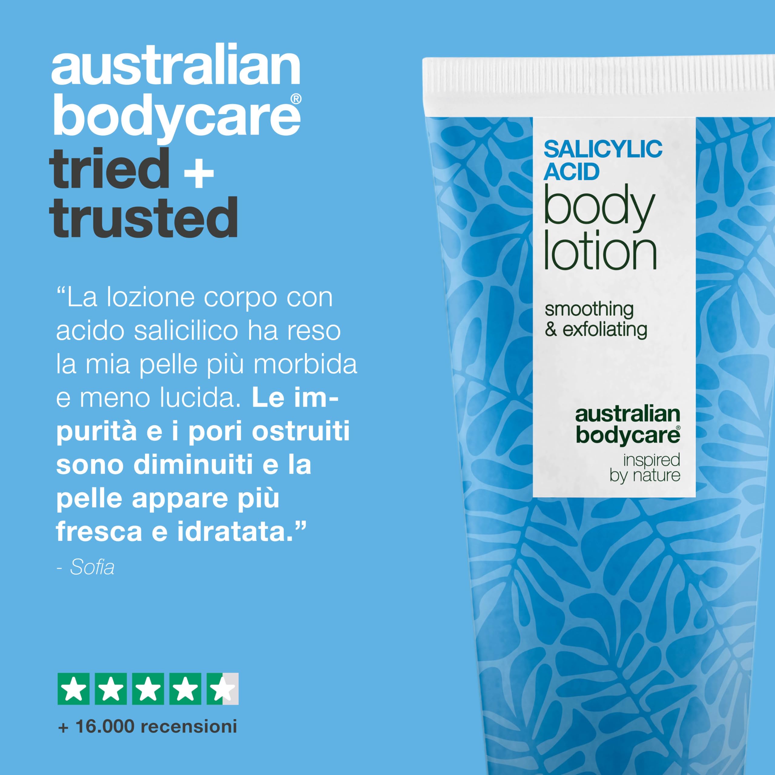 Lozione corpo con acido salicilico (200 ml) – per imperfezioni, pelle secca e grassa. Con BHA, niacinamide e acido ialuronico per esfoliare e idratare