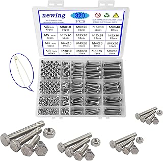M3 M4 M5 M6 Bolts and Nuts Assortment Kit 320 PCS Metric 304 Stainless Steel Hex Head Cap Screws Bolts and Nuts Assortment Set Fasteners Bolts Kit with Combination Box for Home Fixation Repairs