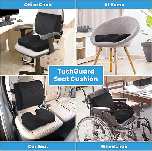 Miniatura 8 de TushGuard Cojín para respaldo y asiento, cojín para silla de oficina para asiento de automóvil, ciática y espalda, coxis, alivio del dolor y coxis,
