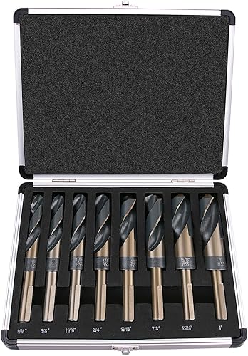 Miniatura 1 de EFFICERE - Juego de 8 brocas con mango reducido de 12pulgada y tamaño SAE de 916pulgada a 1 pulgada con incrementos de 116pulgada acero de alta