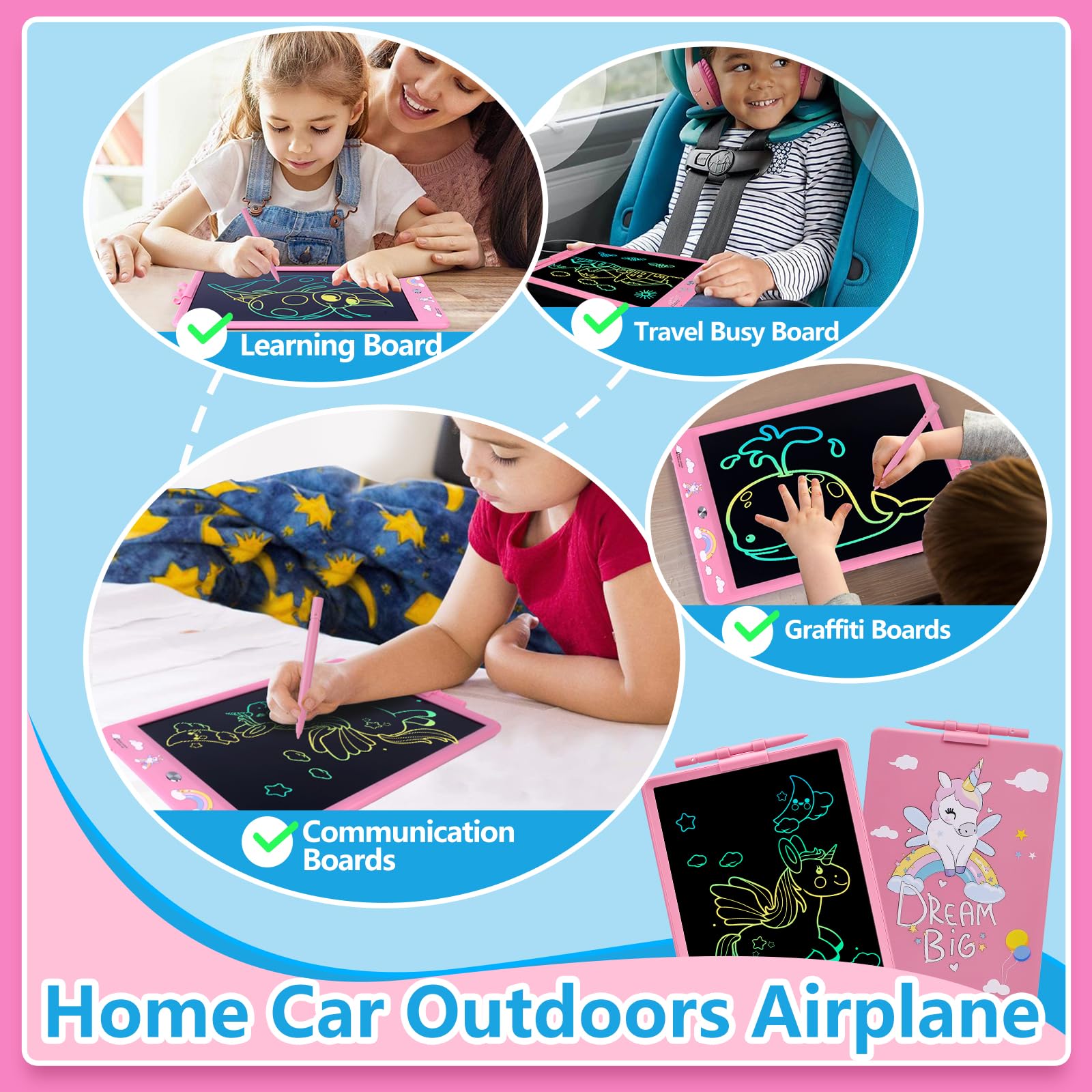 DYNASONIC (DYNA-PM Unicorno) Tablet LCD a colori da 10 pollici per bambini Lavagna magnetica. Giocattolo educativo. Regalo per bambini. Lavagna per bambini 2 3 4 5 6 7 8 9 anni
