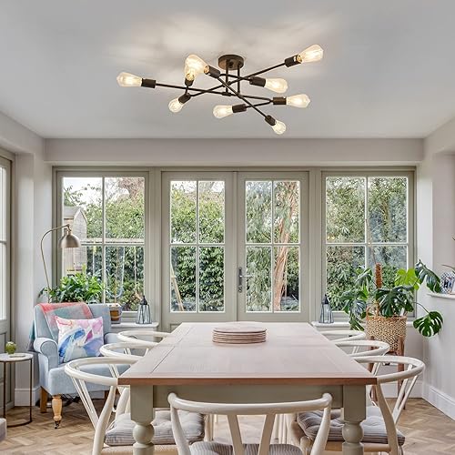 Miniatura 7 de ZGLAOJT Lámpara de techo semiempotrada negra, lámpara de metal moderna de 9 luces, lámpara de techo para cocina, granja, isla, comedor, dormitorio