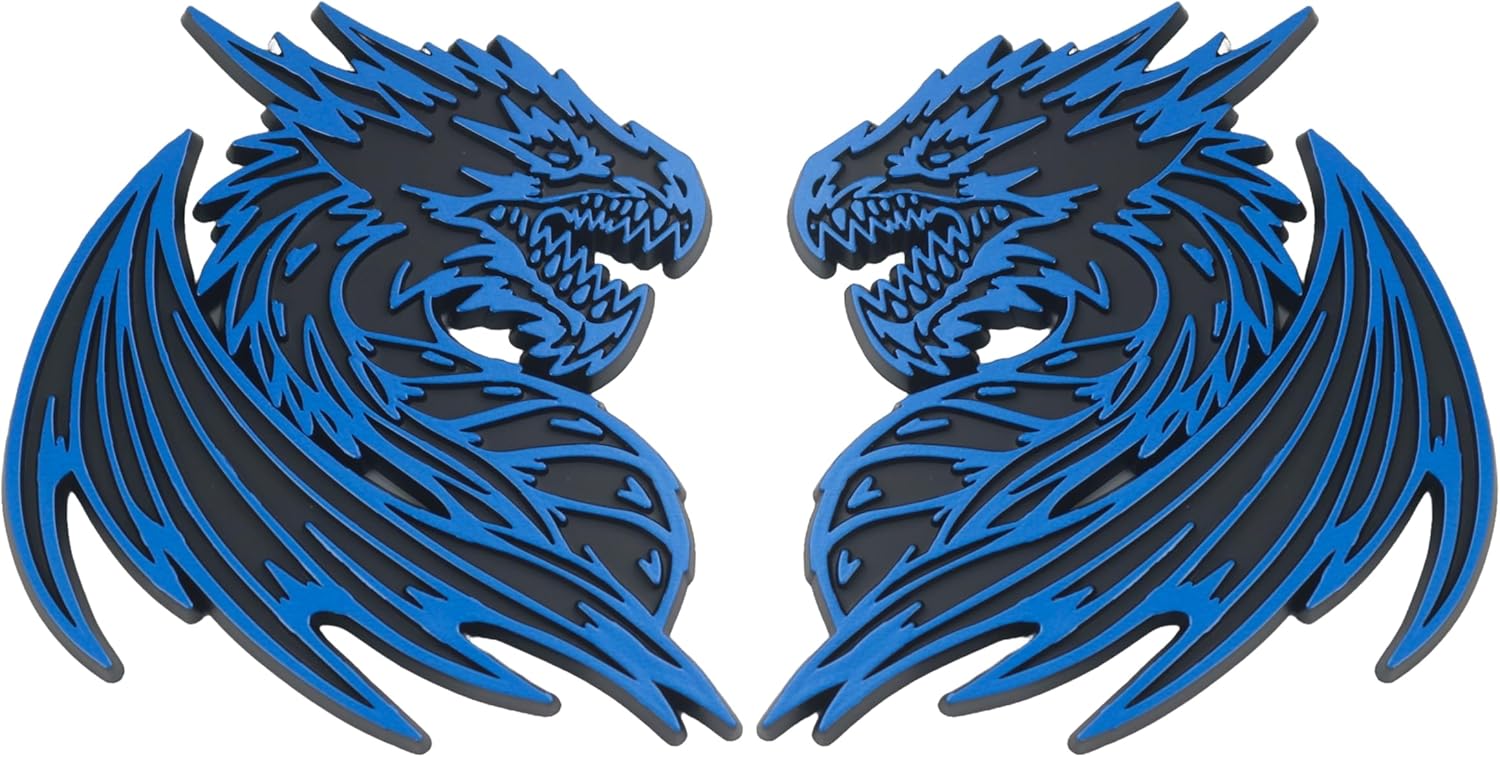 Dragon Emblem 3D Car Badge – Custom Decal Sticker for Car, Truck, SUV – Durable Exterior Trunk, Hood, Fender (Set of 2) (Red)