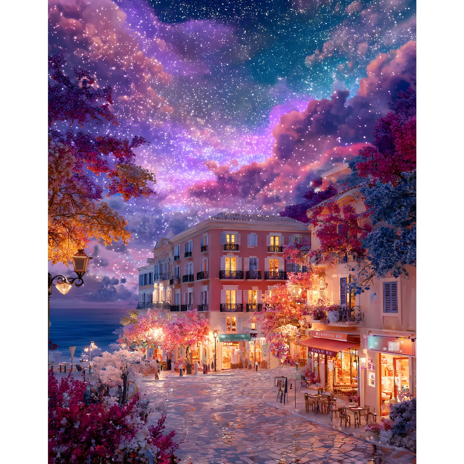 Yunlus Jigsaw Puzzles for Adults 1000 Pieces Impossible Hard Difficult Challenging Puzzles for Adults Teens Romantic Seaside Town Starry Night Galaxy Jigsaw Puzzle 1000 Pieces 28 x 20 inch