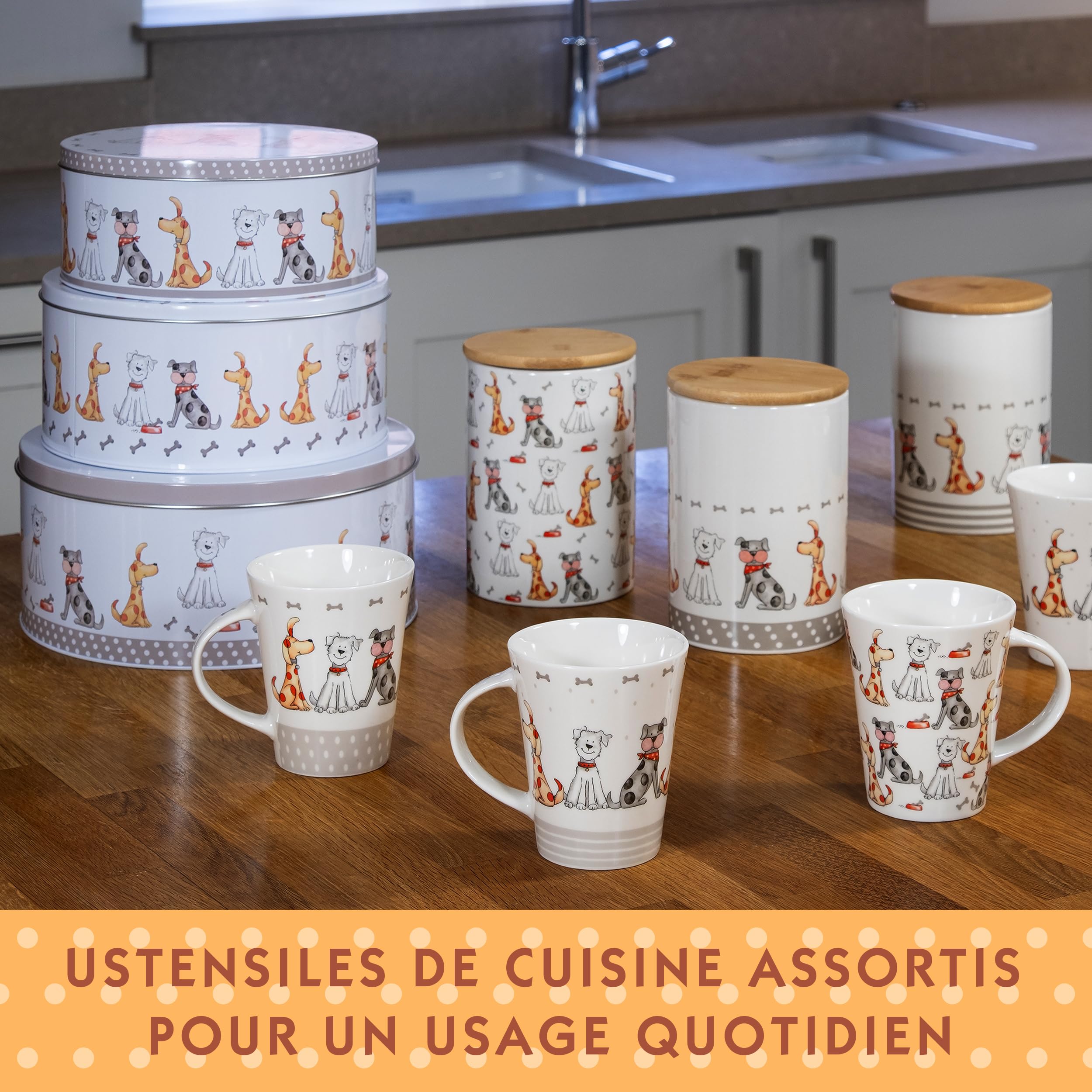 SPOTTED DOG GIFT COPANY Lot de 3 Boîtes à Biscuits en étal Rondes SPOTTED DOG GIFT COPANY Lot de 3 Boîtes à Biscuits en étal Rondes