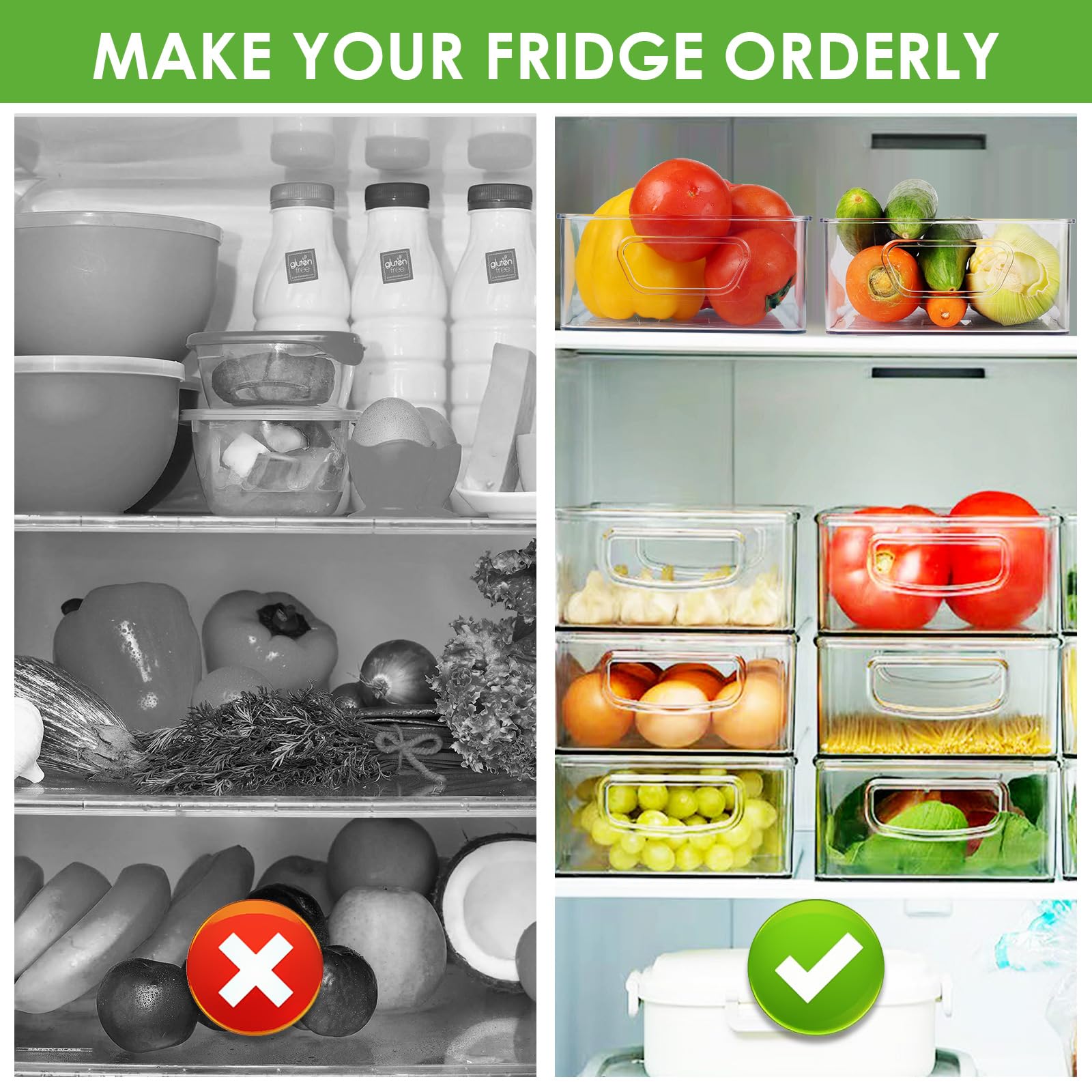 Organizzatore Frigo 6 Pezzi - Contenitori Trasparenti Salvaspazio Per Cucina E Dispensa - Foto 11