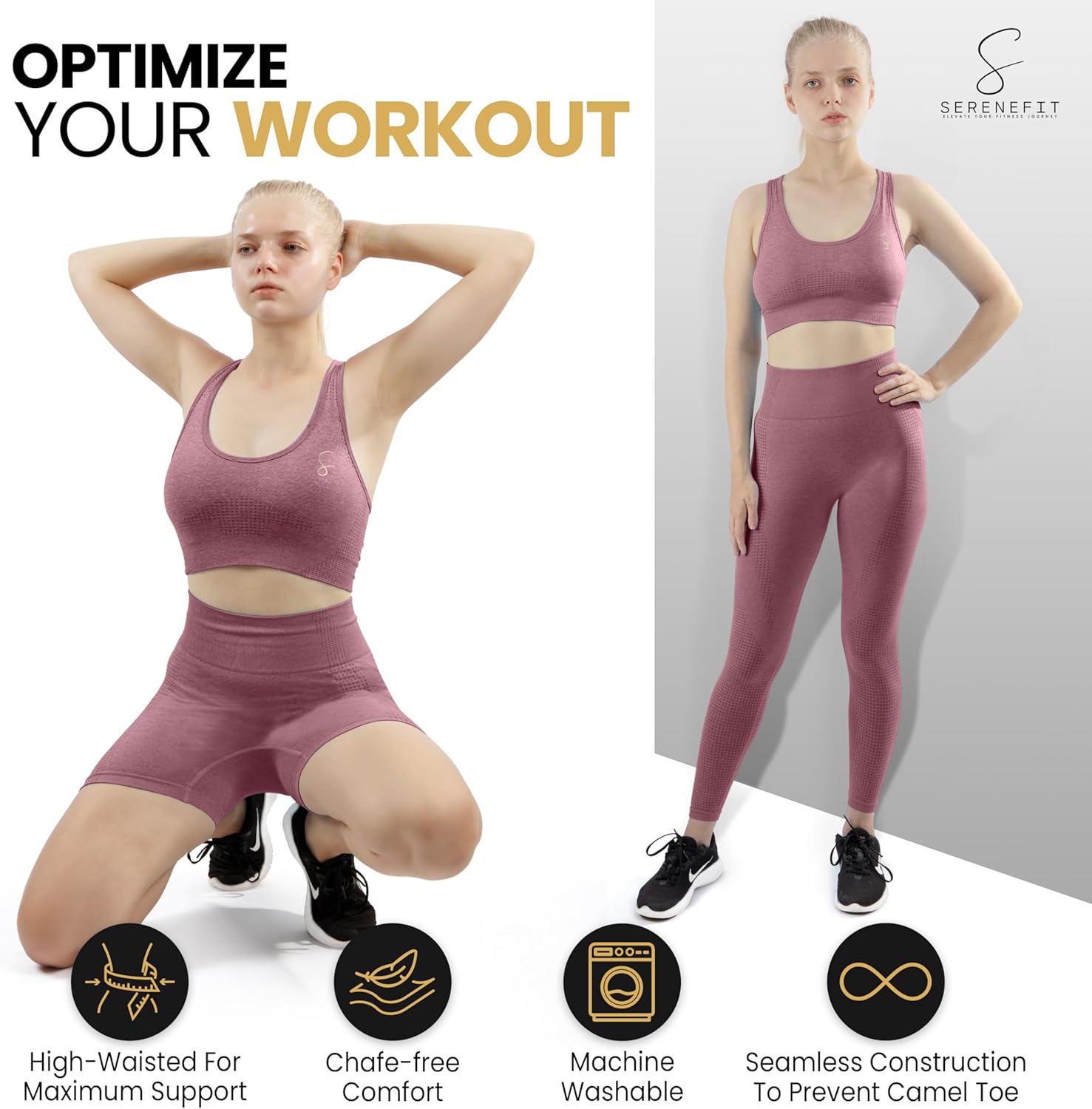3 Piece Workout Sets For Women Seamless High Waisted Matching Exercise Leggings Shorts and Sports Bra Active Set - Image 2